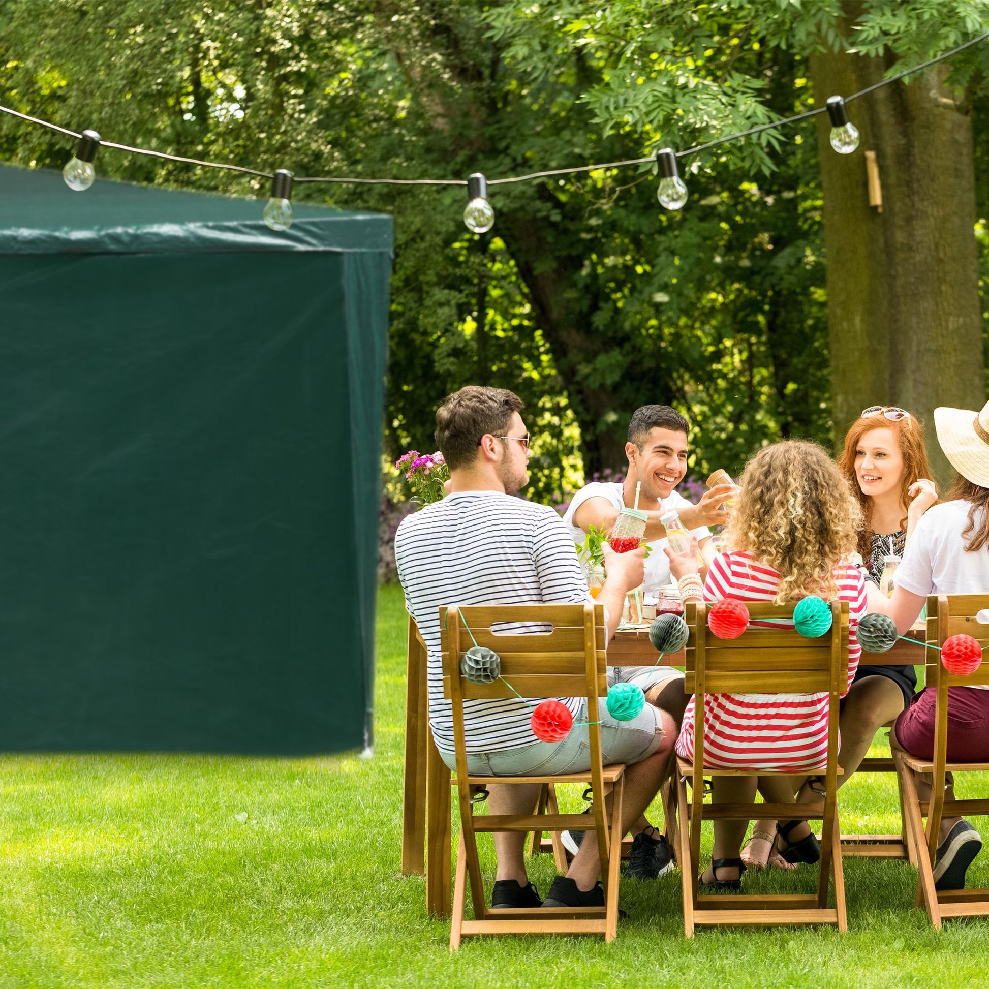 Pavillon Seitenteile 2er-Set grün Weiss-Dunkelgrün von Relaxdays