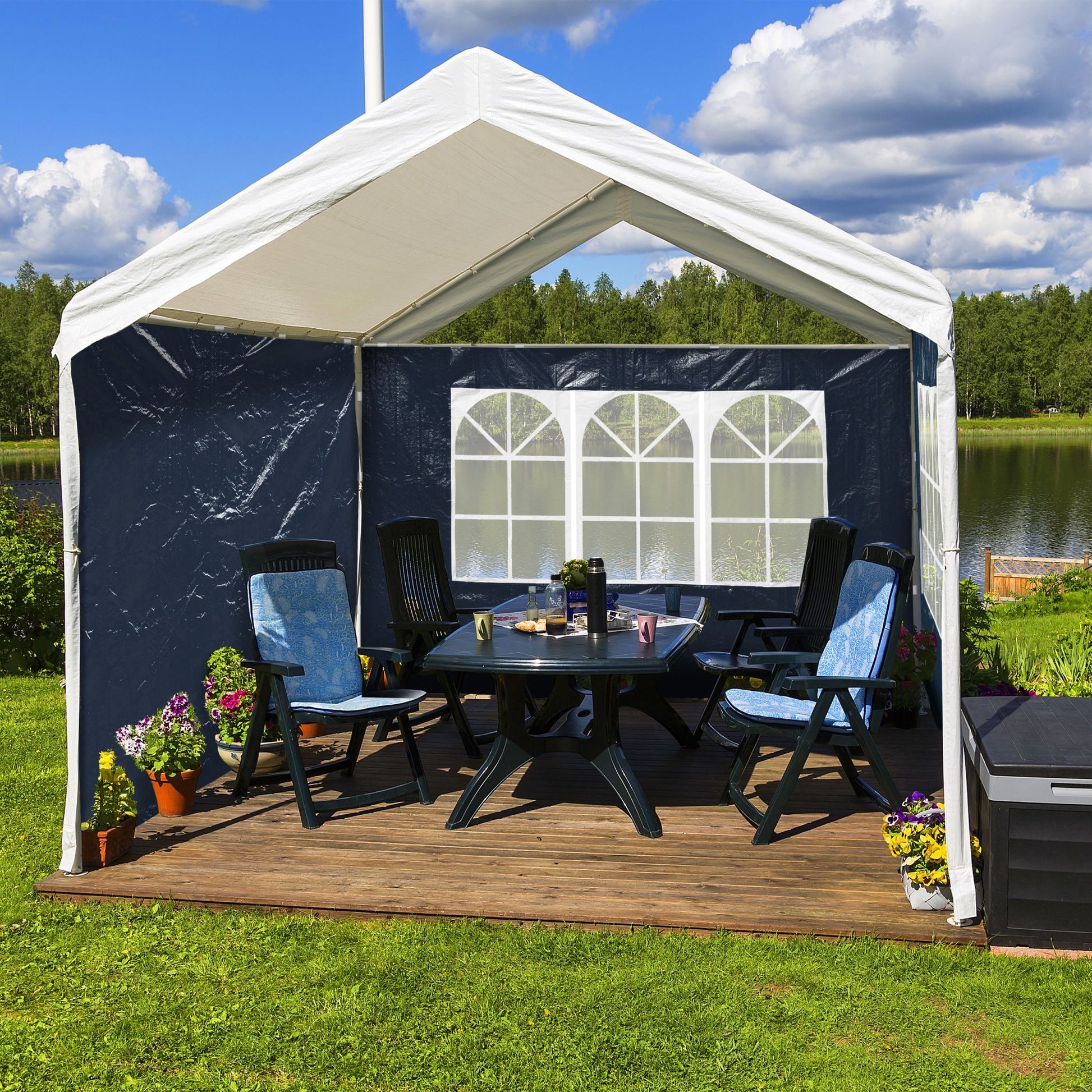 Pavillon Seitenwand 4er-Set Weiss-Blau-Transparent von Relaxdays