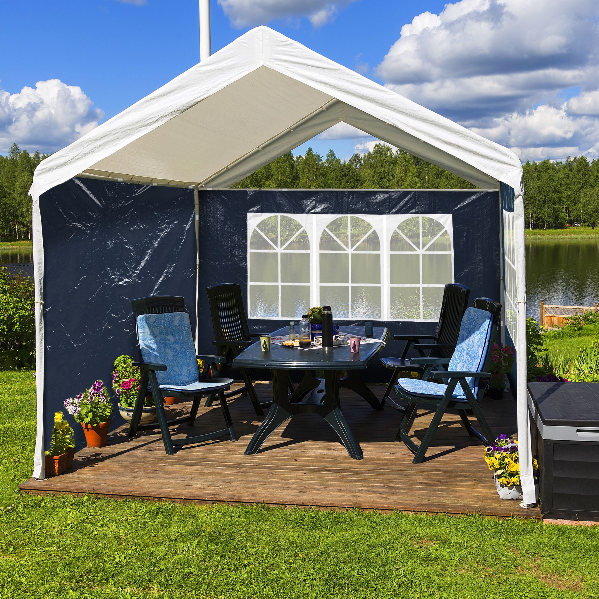Pavillon Seitenwand 4er-Set Weiss-Blau-Transparent von Relaxdays