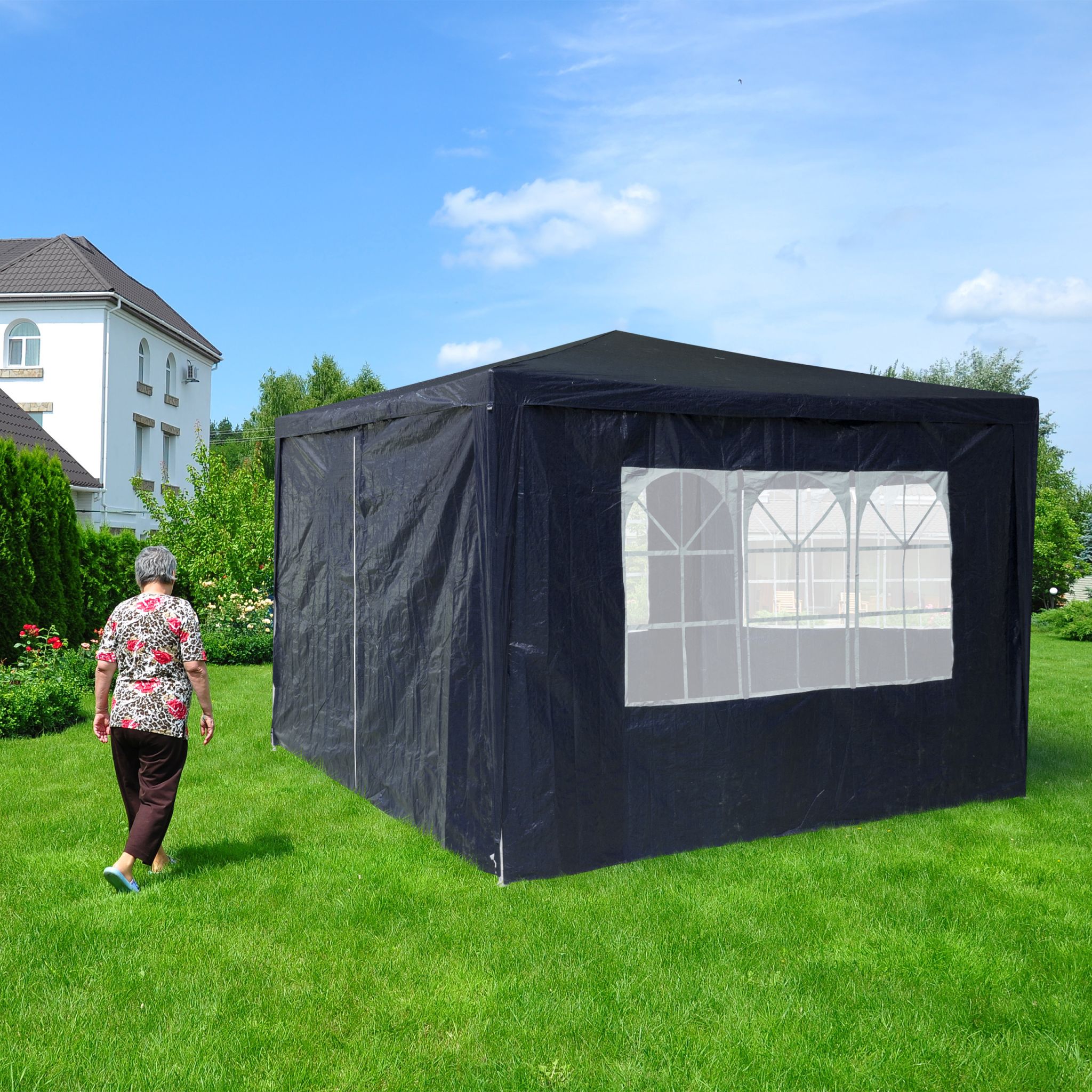 Pavillon Seitenwand 4er-Set Weiss-Blau-Transparent von Relaxdays