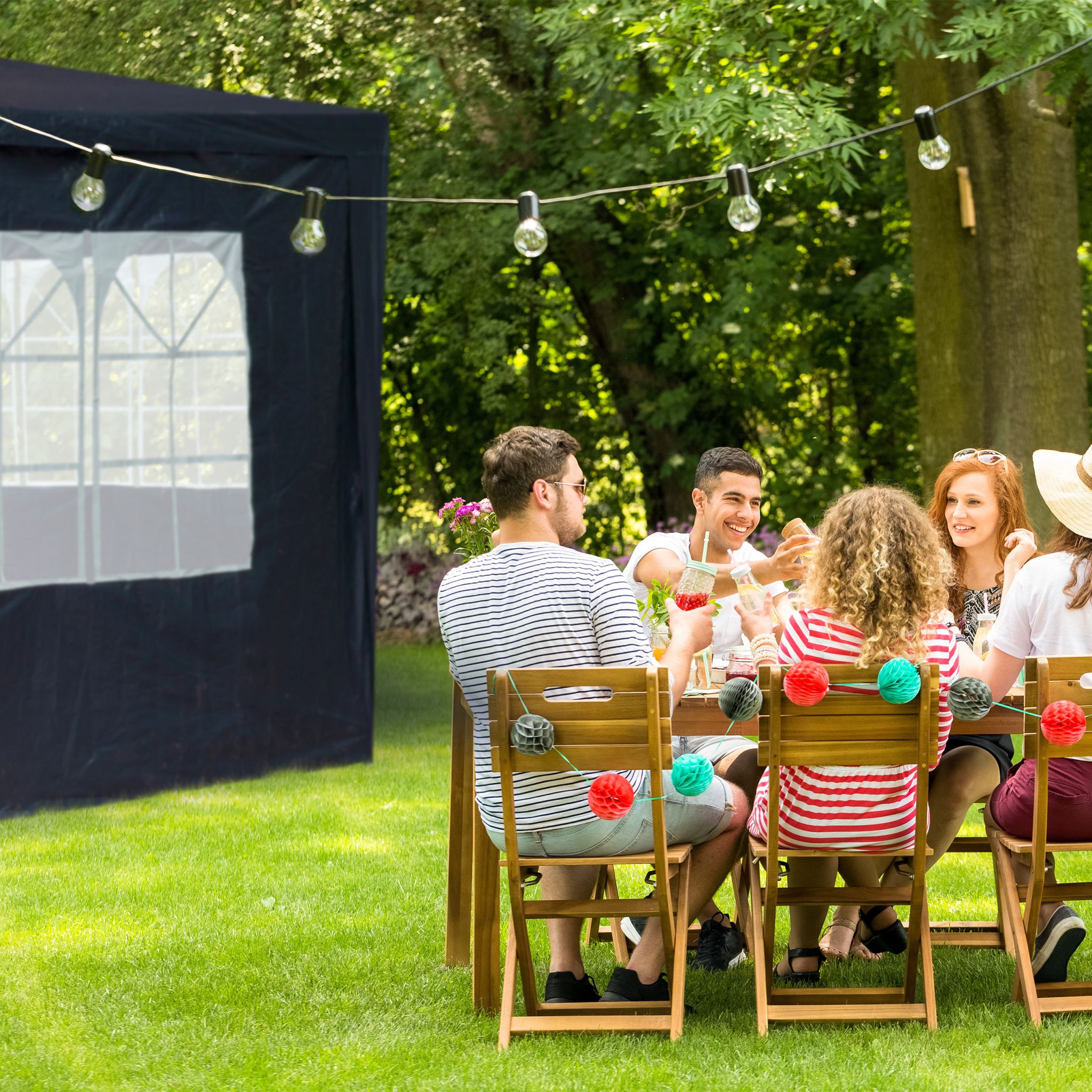 Pavillon Seitenwand 4er-Set Weiss-Blau-Transparent von Relaxdays