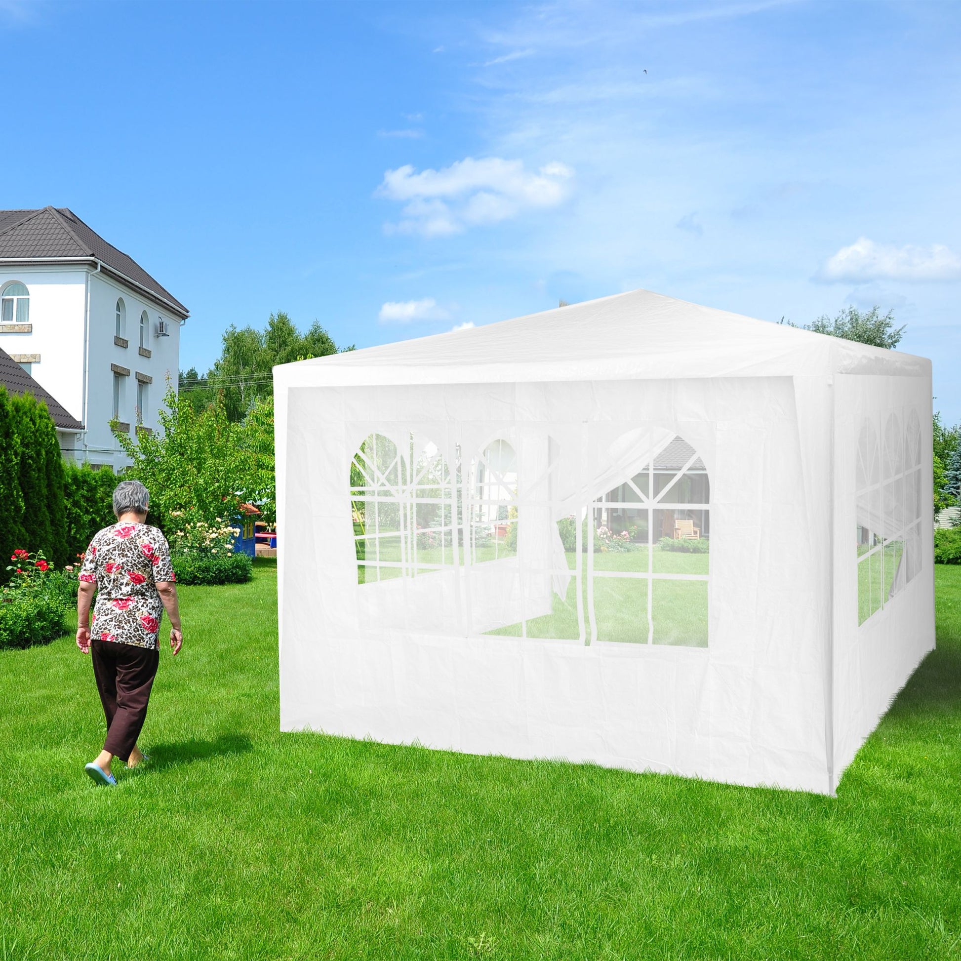 Pavillon Seitenwand 4er-Set Weiss-Transparent von Relaxdays
