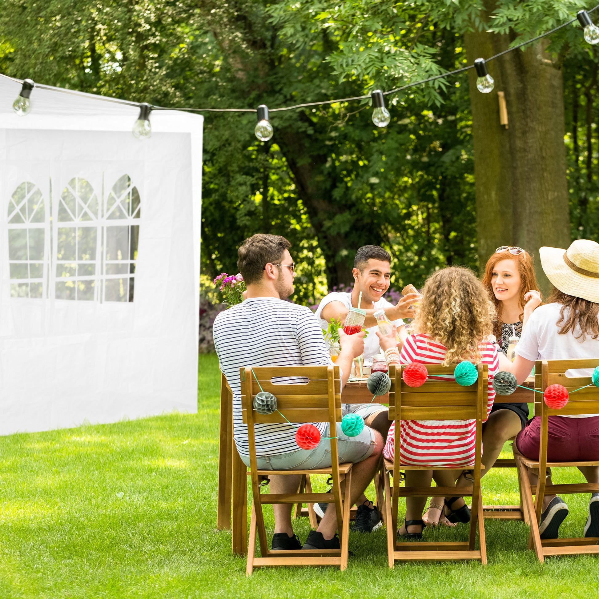 Pavillon Seitenwand 4er-Set Weiss-Transparent von Relaxdays