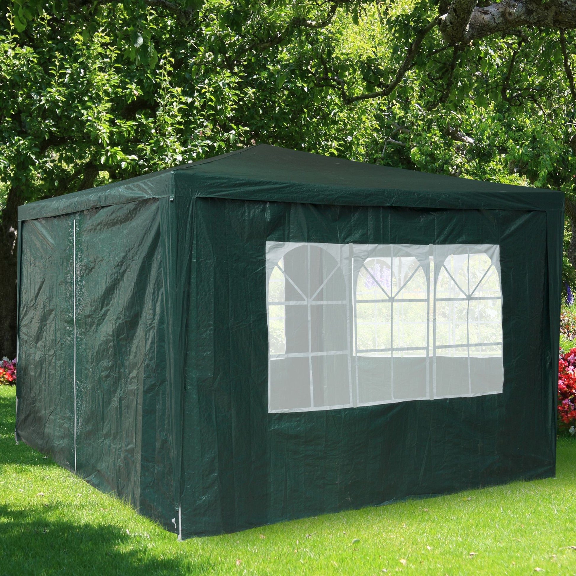 Pavillon-Seitenwand 4er-Set in Grün Weiss-Dunkelgrün-Transparent von Relaxdays