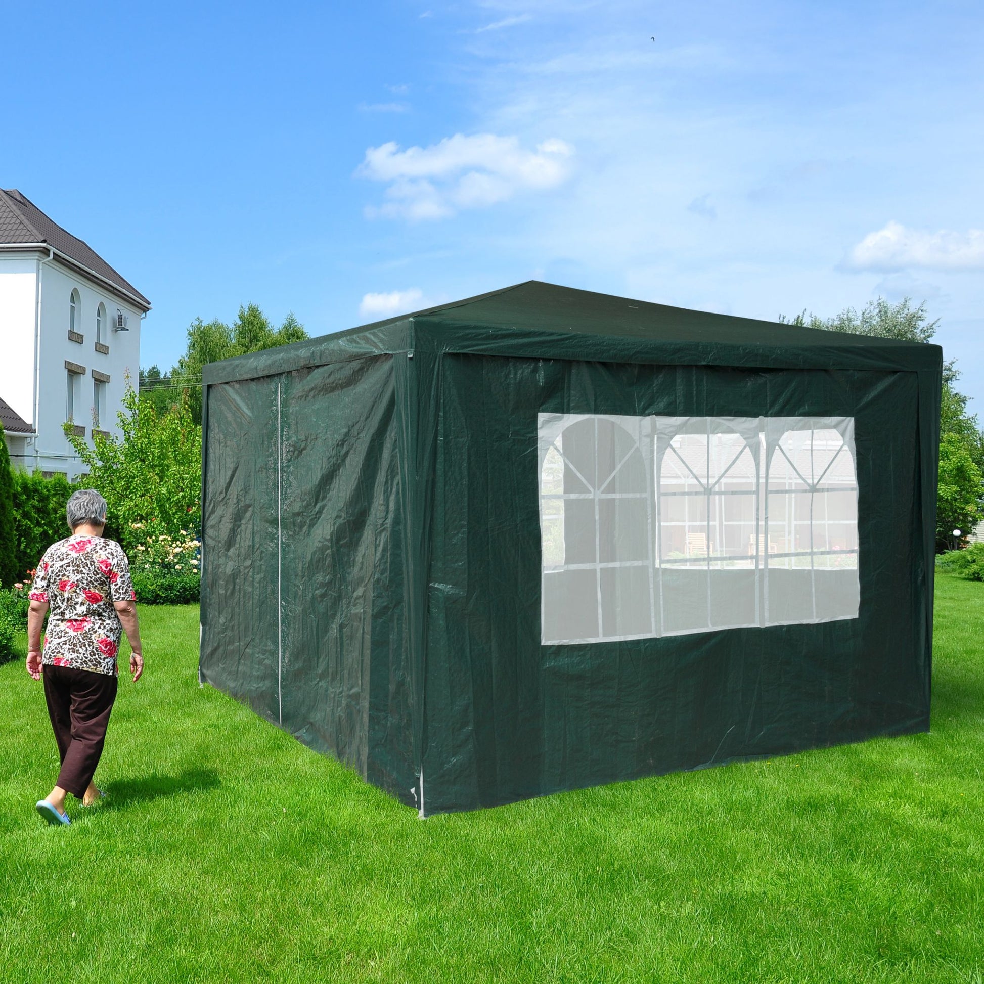 Pavillon-Seitenwand 4er-Set in Grün Weiss-Dunkelgrün-Transparent von Relaxdays