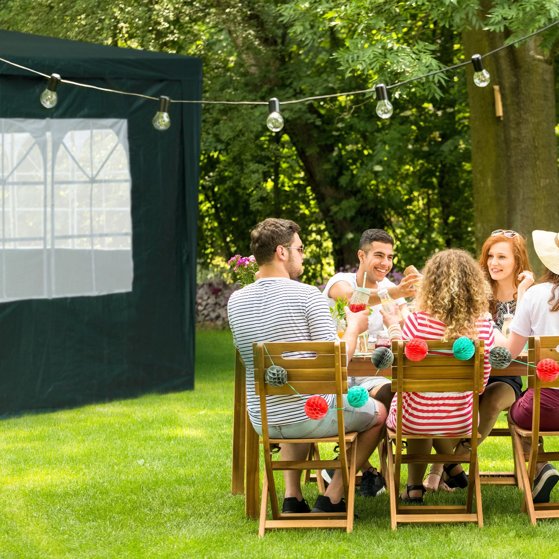 Pavillon-Seitenwand 4er-Set in Grün Weiss-Dunkelgrün-Transparent von Relaxdays