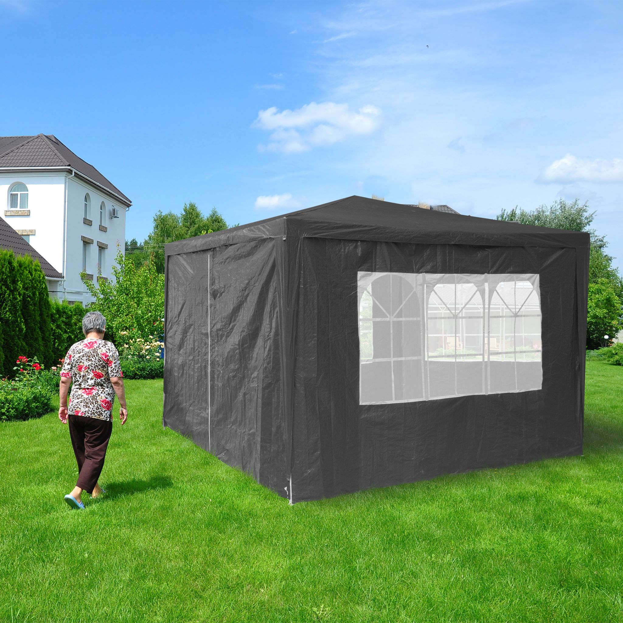 Pavillon Seitenwand 4er-Set - Grau Weiss-Transparent-Grau von Relaxdays