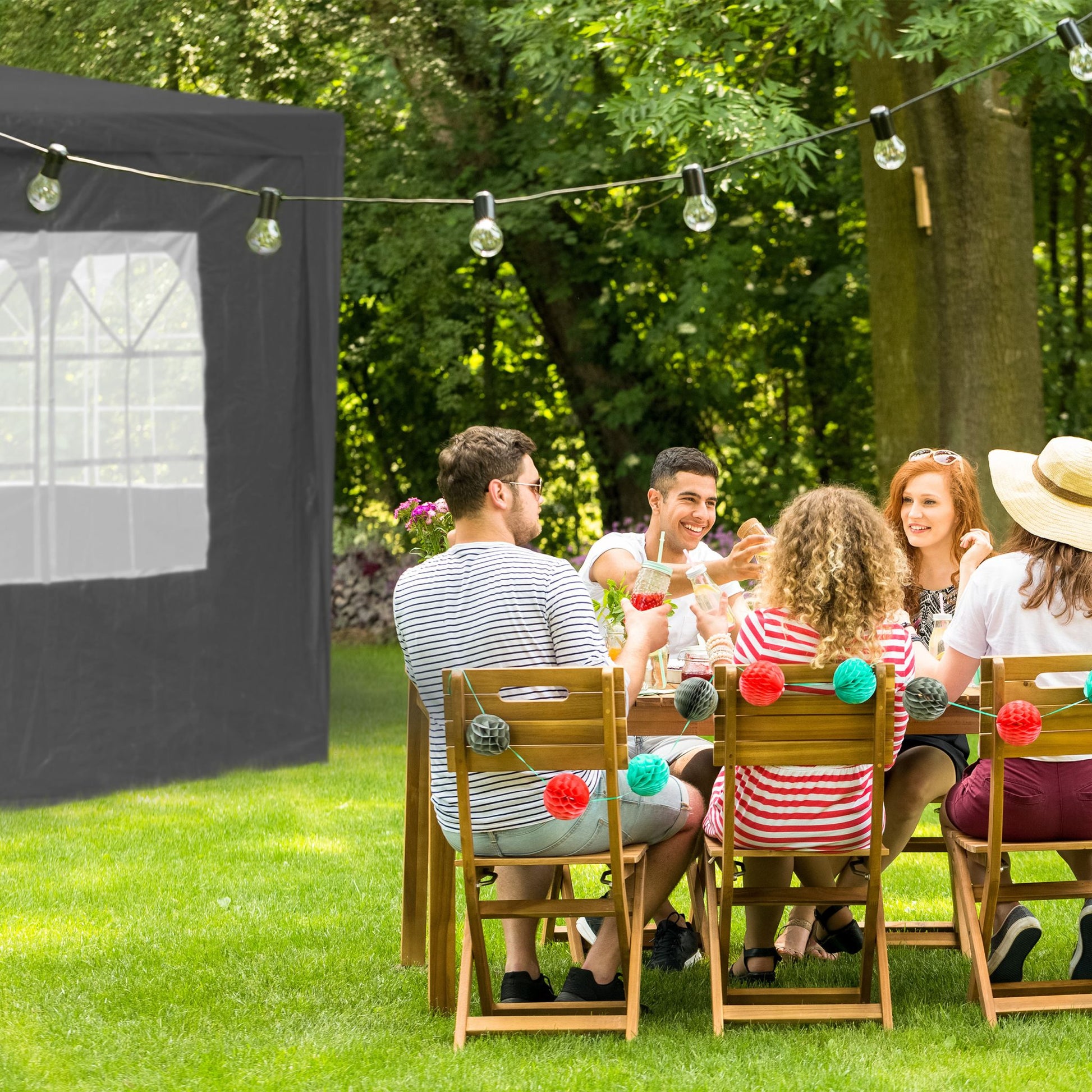 Pavillon Seitenwand 4er-Set - Grau Weiss-Transparent-Grau von Relaxdays