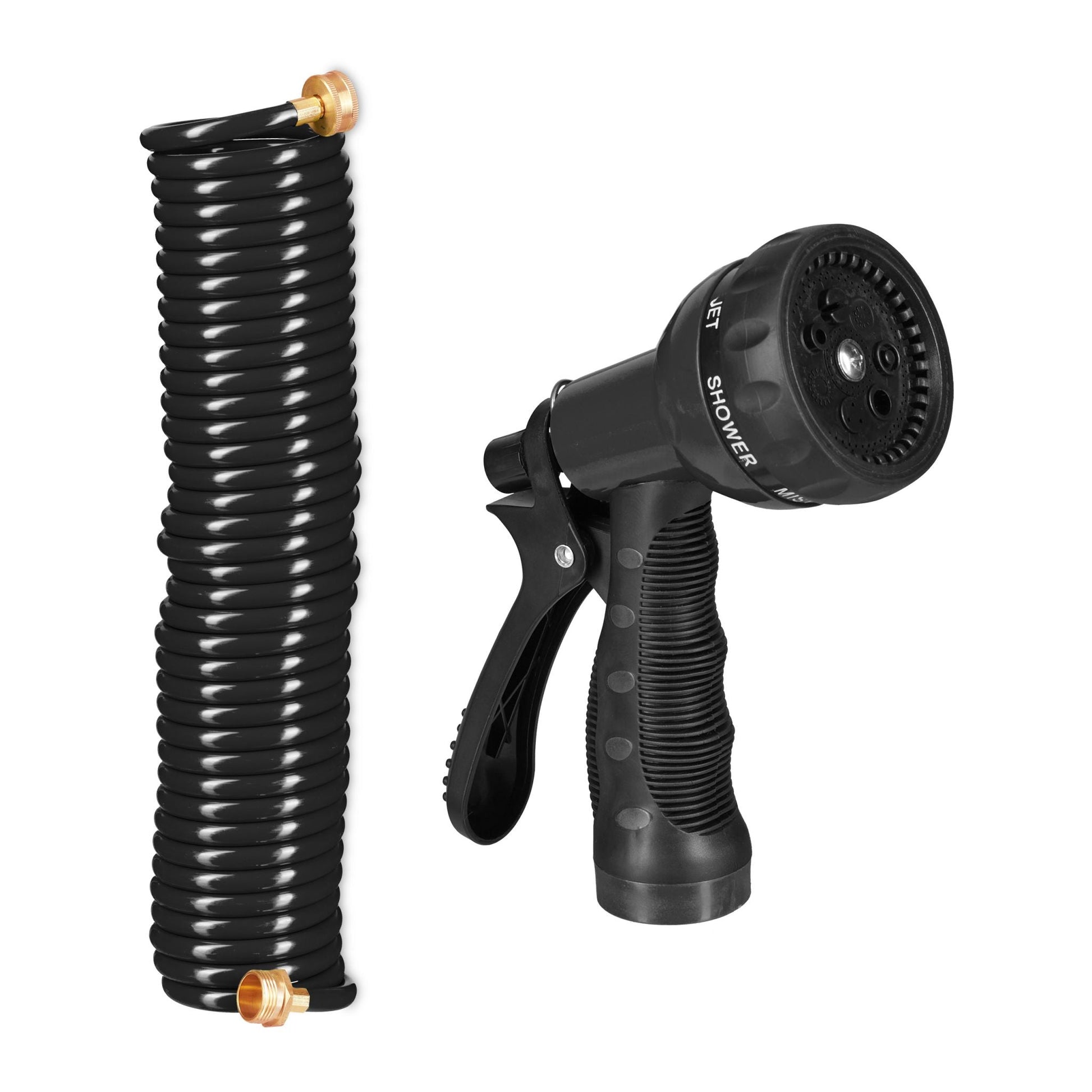 Wasser Spiralschlauch mit Brause 10 m Schwarz von Relaxdays