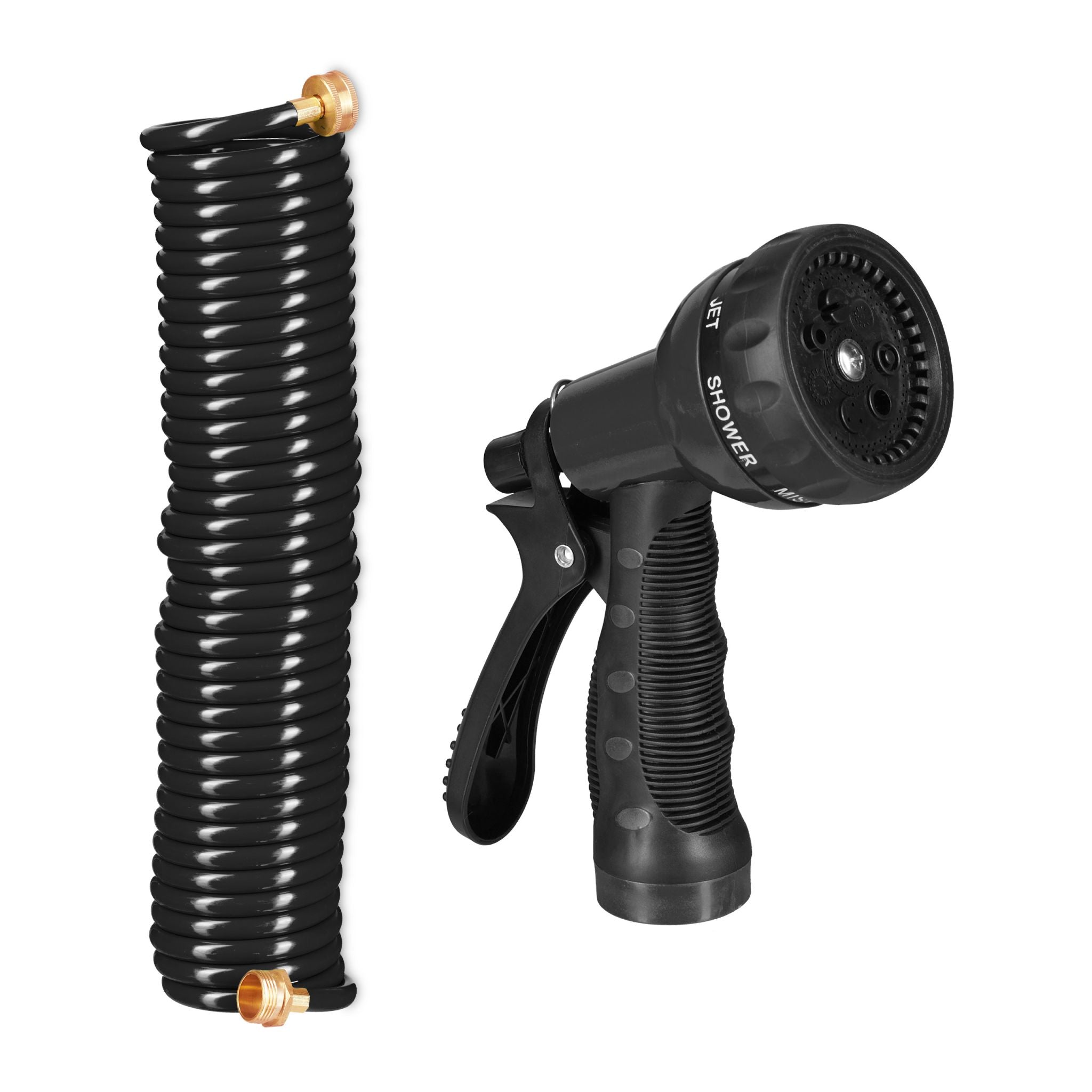 Wasser Spiralschlauch mit Brause 10 m Schwarz von Relaxdays