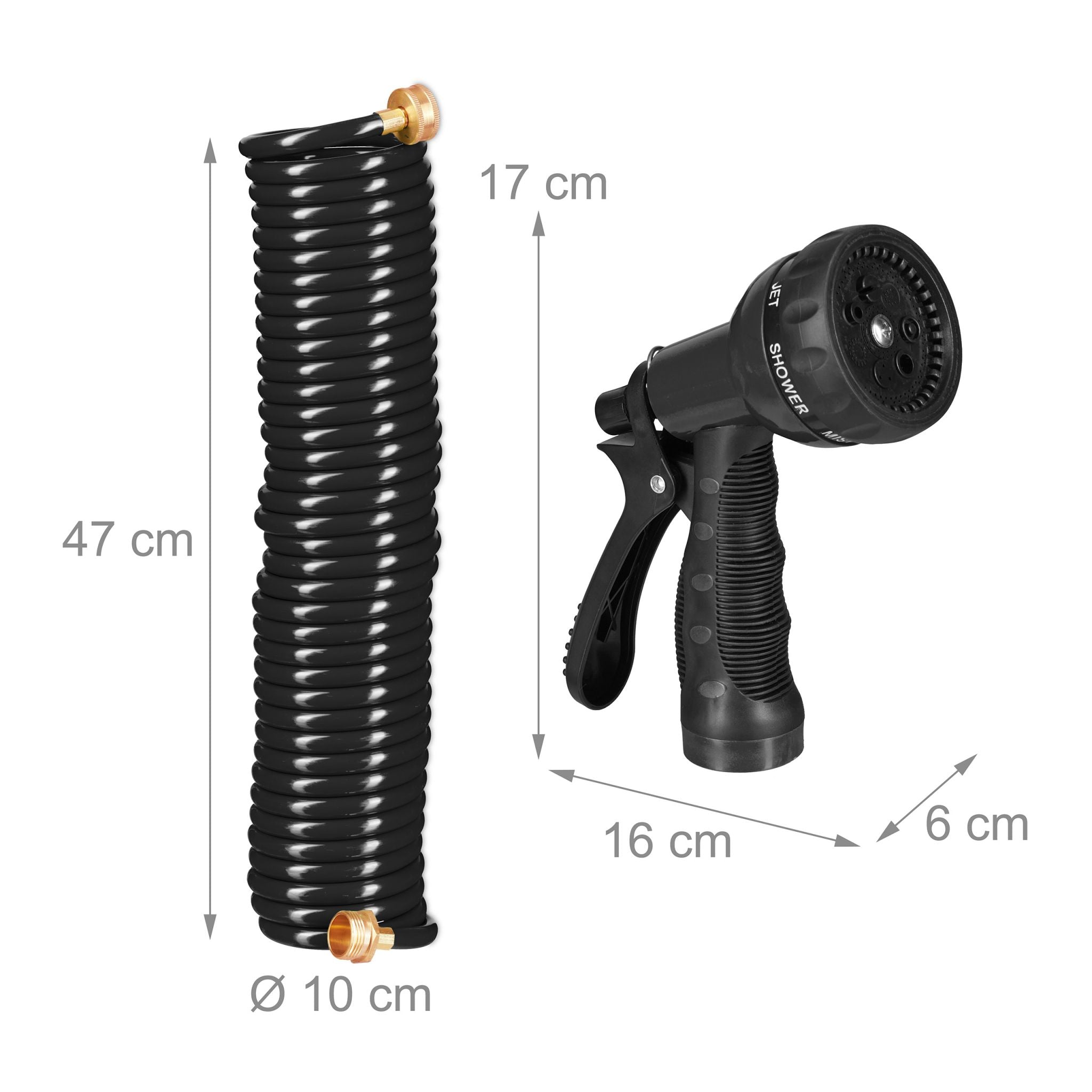 Wasser Spiralschlauch mit Brause 10 m Schwarz von Relaxdays