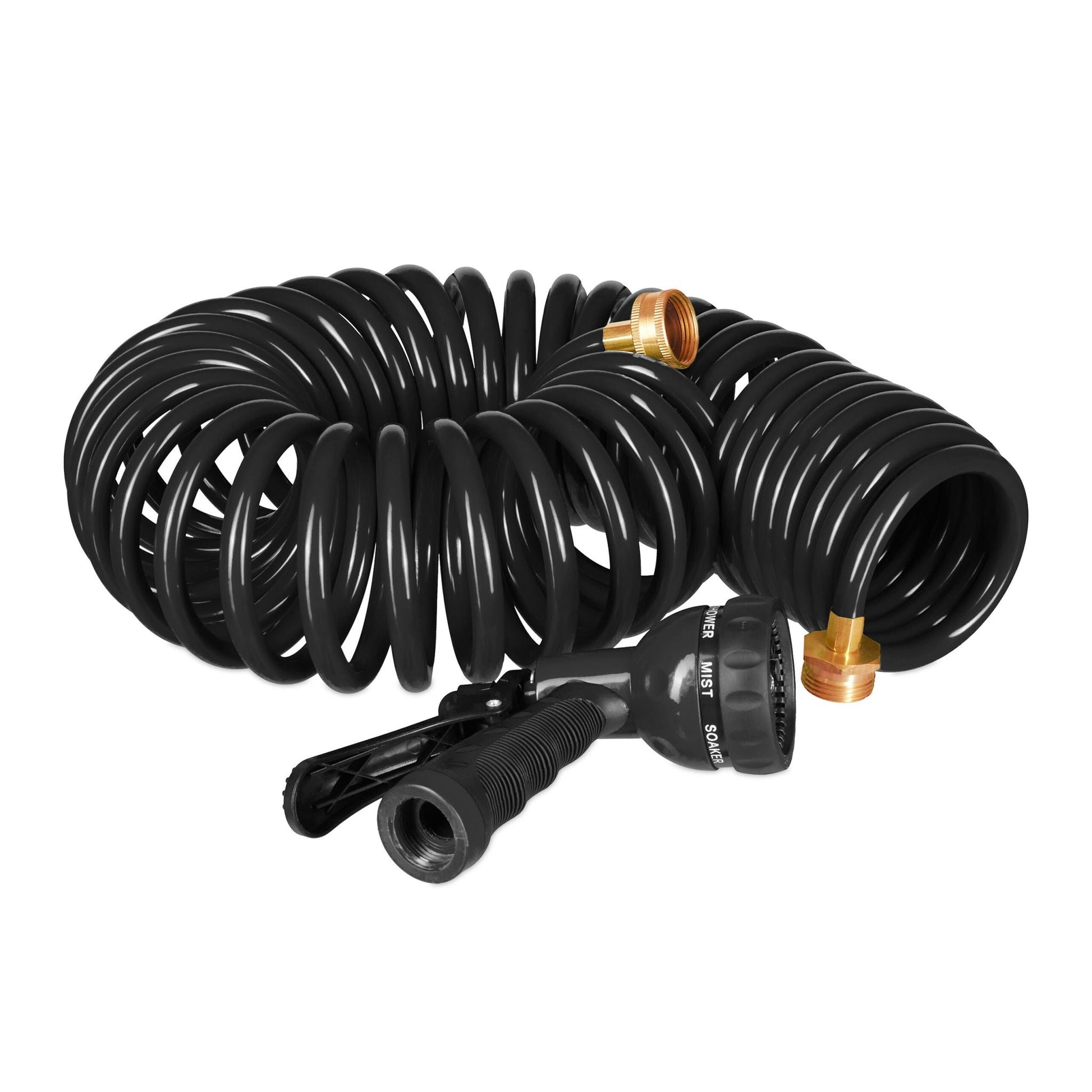 Wasser Spiralschlauch mit Brause 10 m Schwarz von Relaxdays