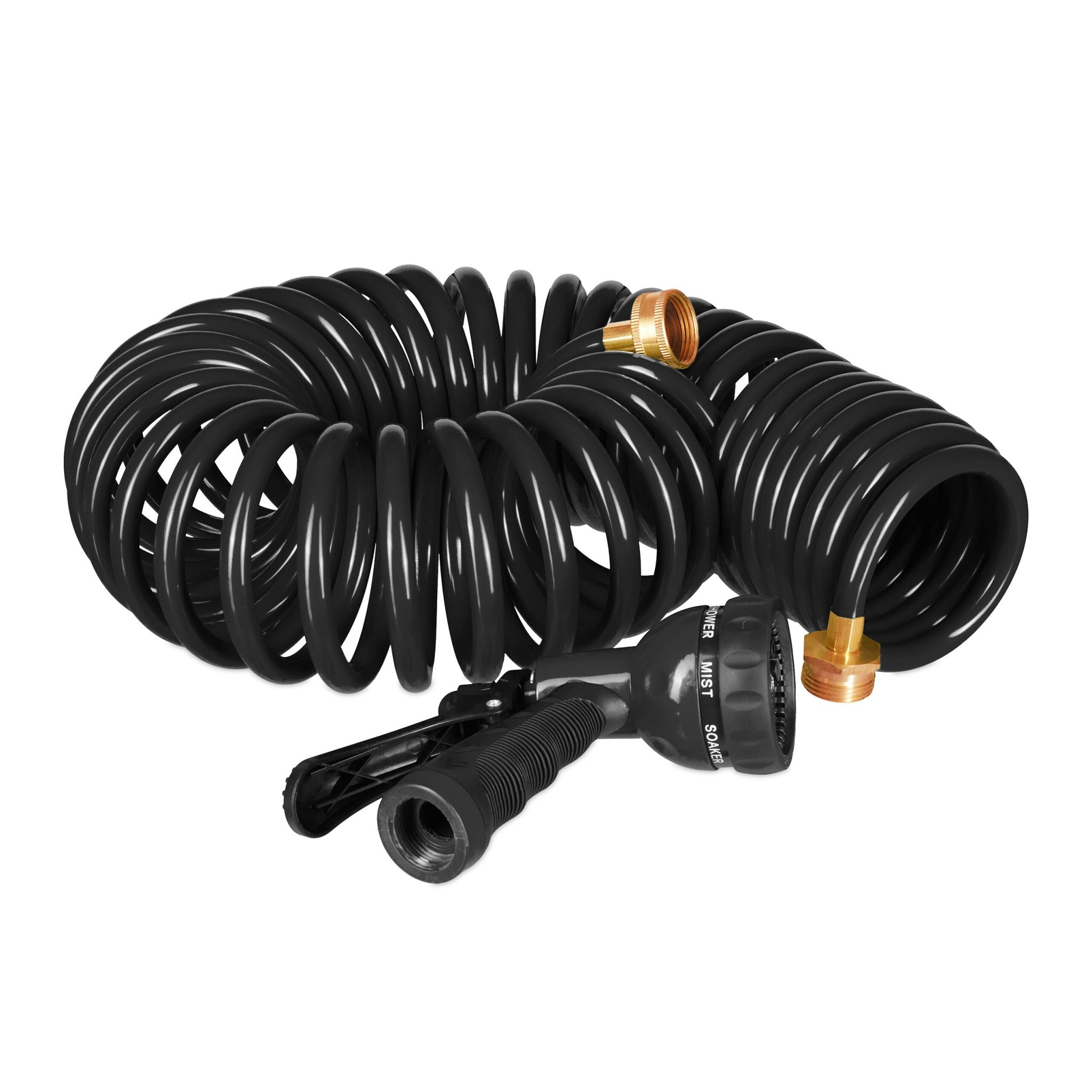 Wasser Spiralschlauch mit Brause 10 m Schwarz von Relaxdays