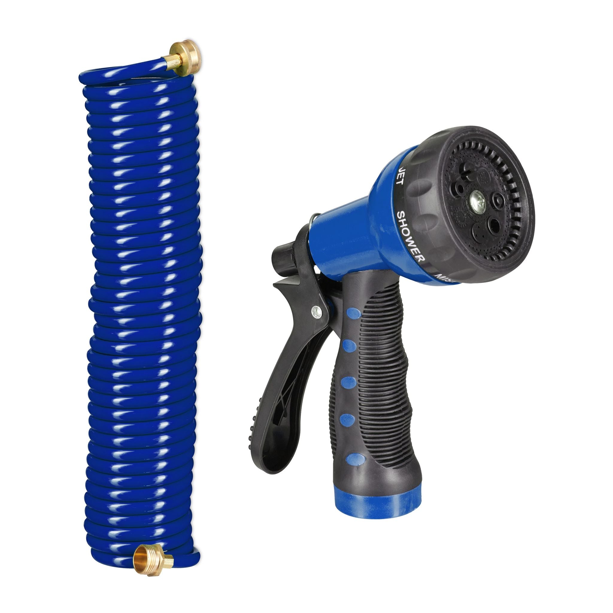 Wasser Spiralschlauch mit Brause 10 m Blau-Schwarz von Relaxdays