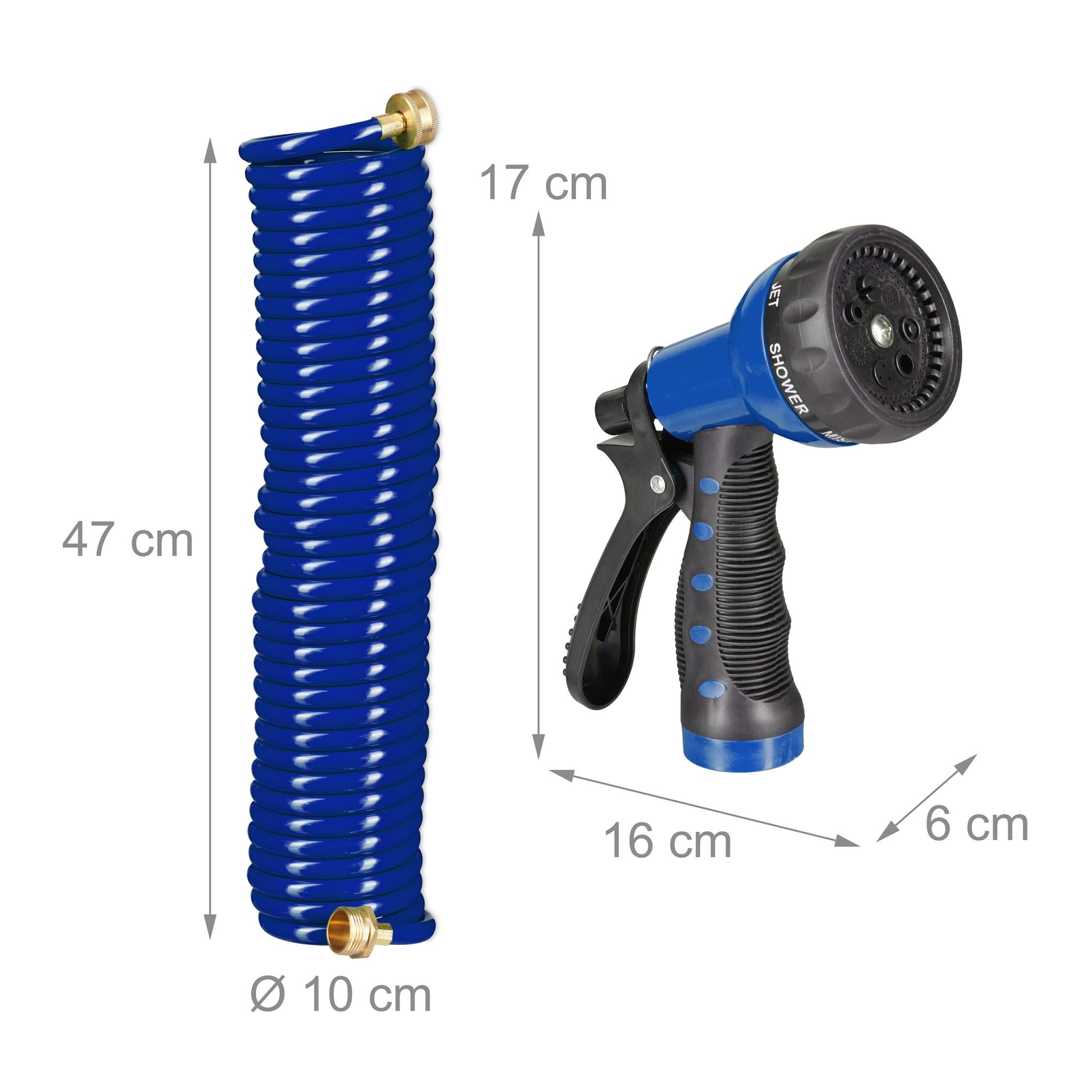 Wasser Spiralschlauch mit Brause 10 m Blau-Schwarz von Relaxdays