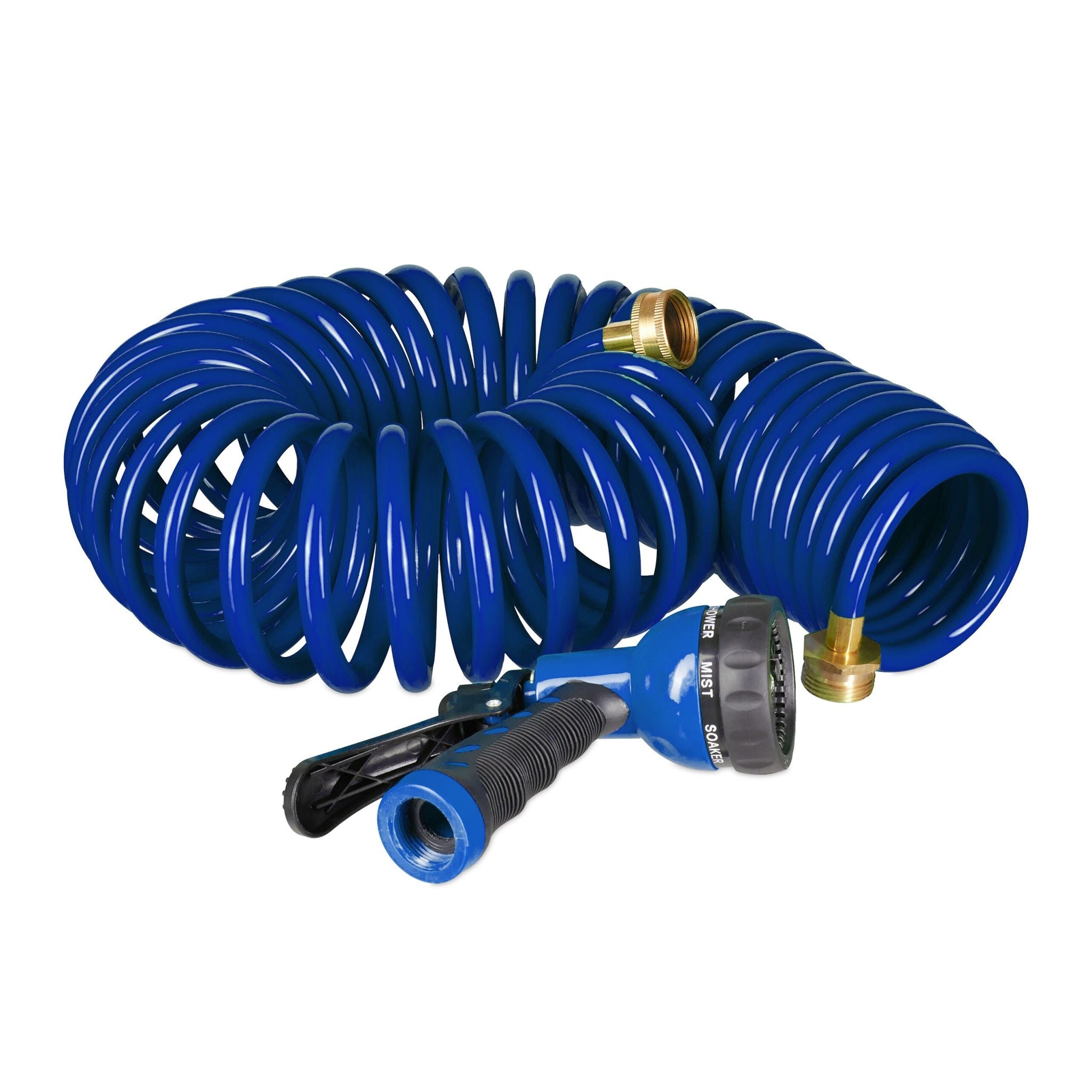 Wasser Spiralschlauch mit Brause 10 m Blau-Schwarz von Relaxdays