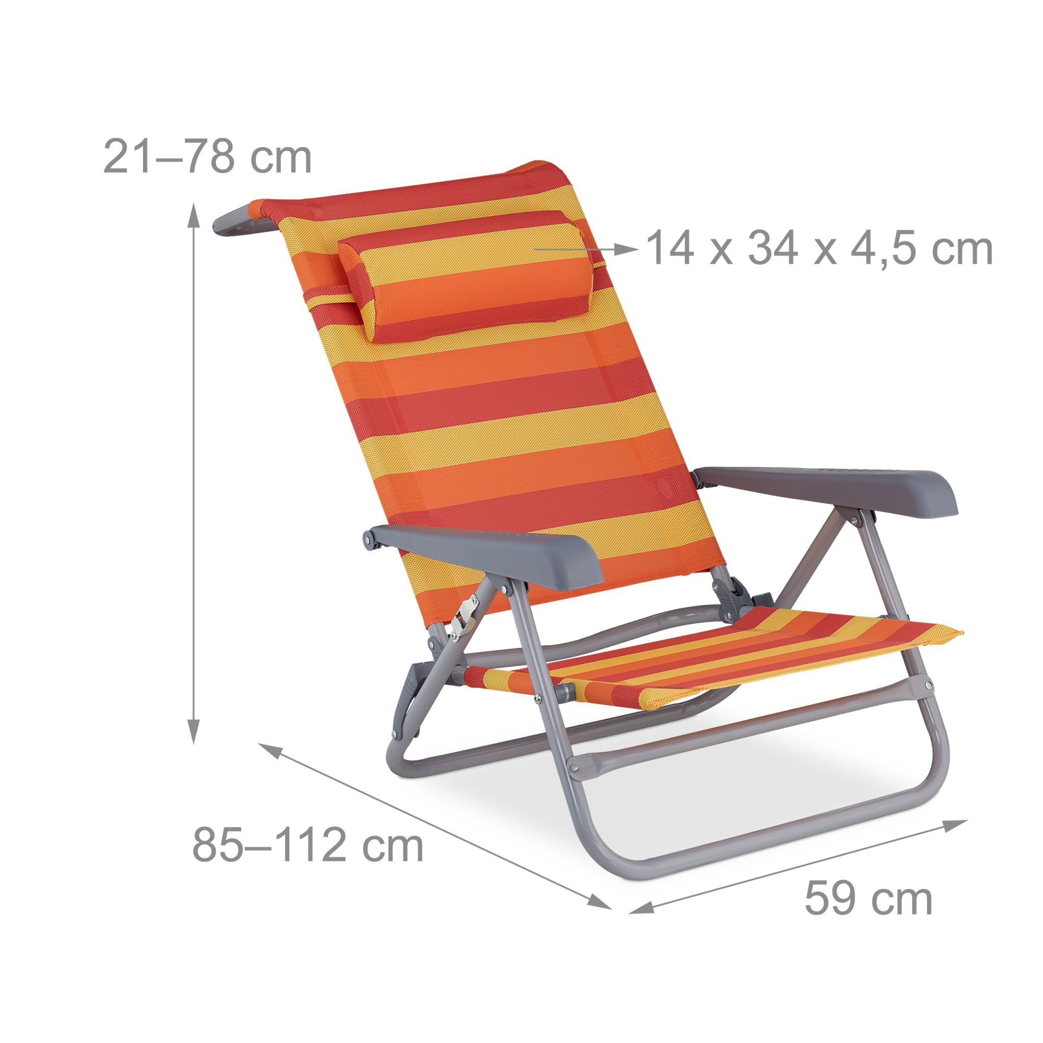 Klappbarer Liegestuhl mit Nackenkissen Gelb-Orange-Rot von Relaxdays