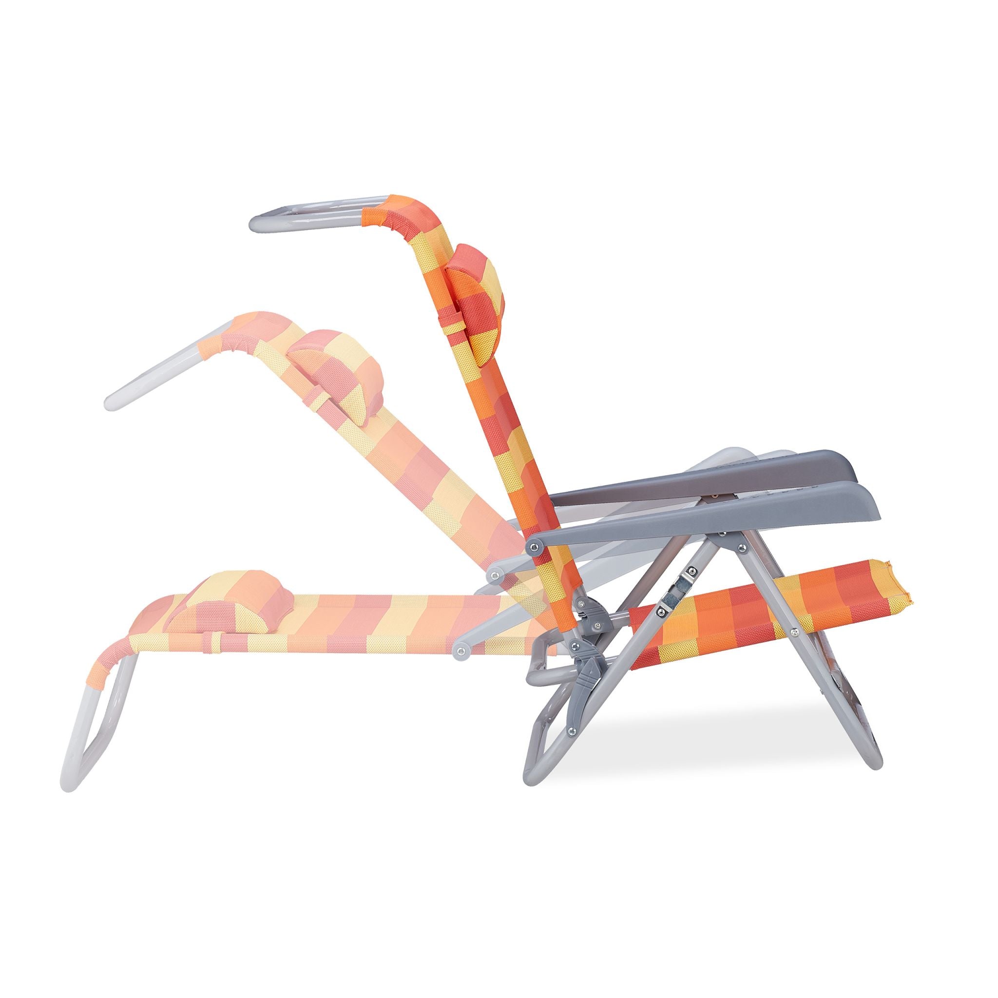 Klappbarer Liegestuhl mit Nackenkissen Gelb-Orange-Rot von Relaxdays