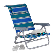 Klappbarer Liegestuhl mit Nackenkissen Weiss-Blau-Grün von Relaxdays