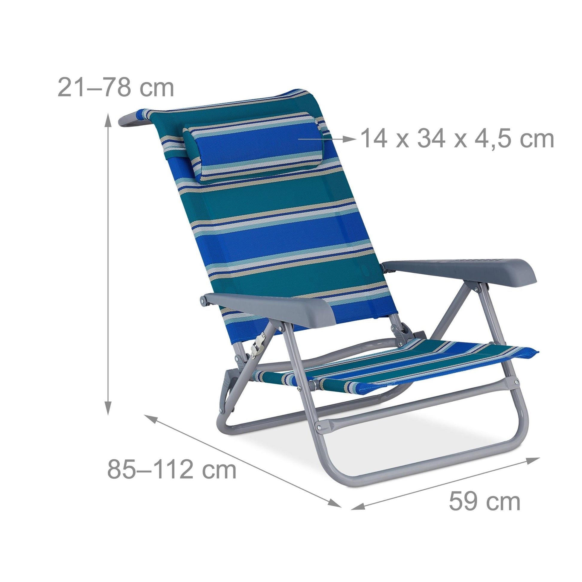 Klappbarer Liegestuhl mit Nackenkissen Weiss-Blau-Grün von Relaxdays