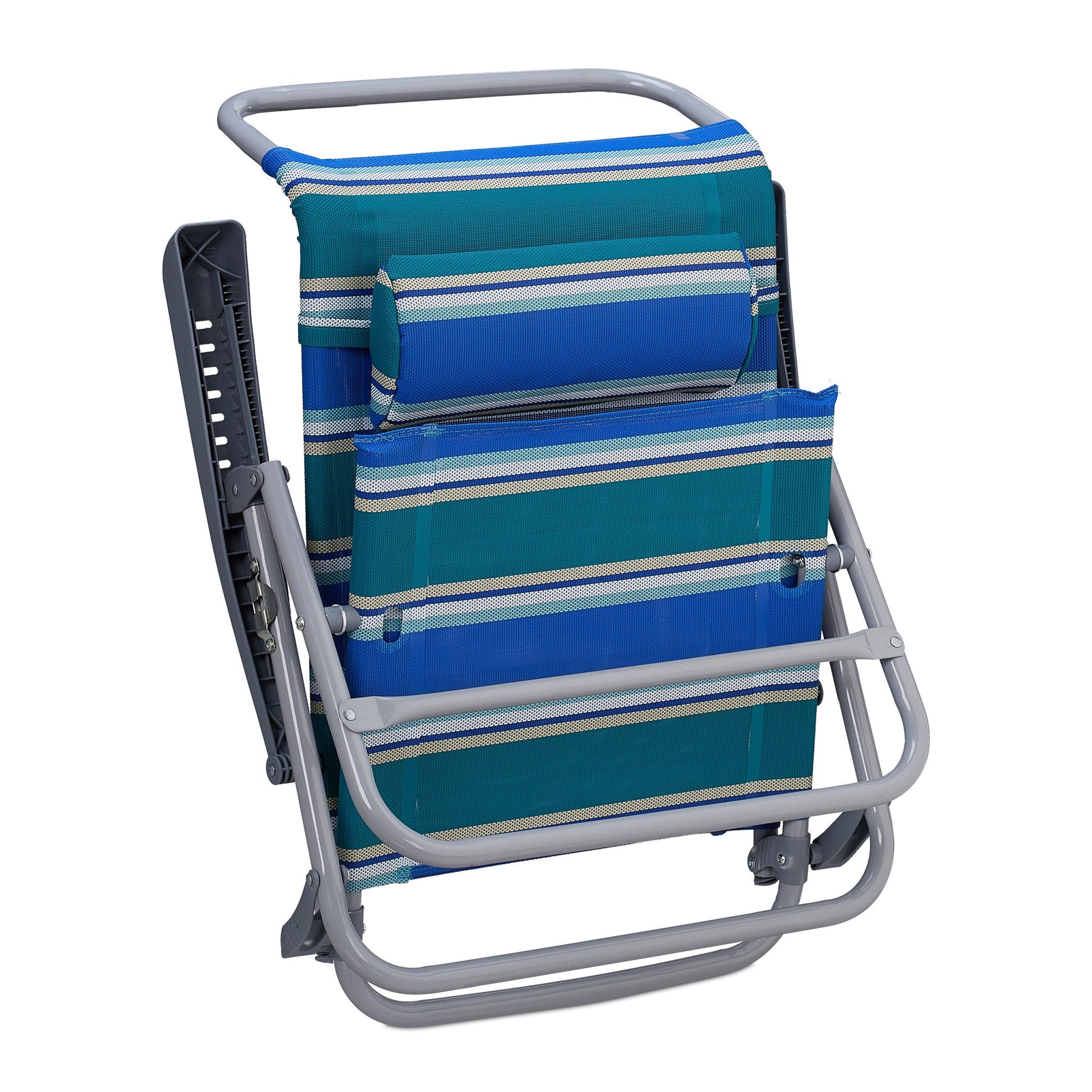 Klappbarer Liegestuhl mit Nackenkissen Weiss-Blau-Grün von Relaxdays