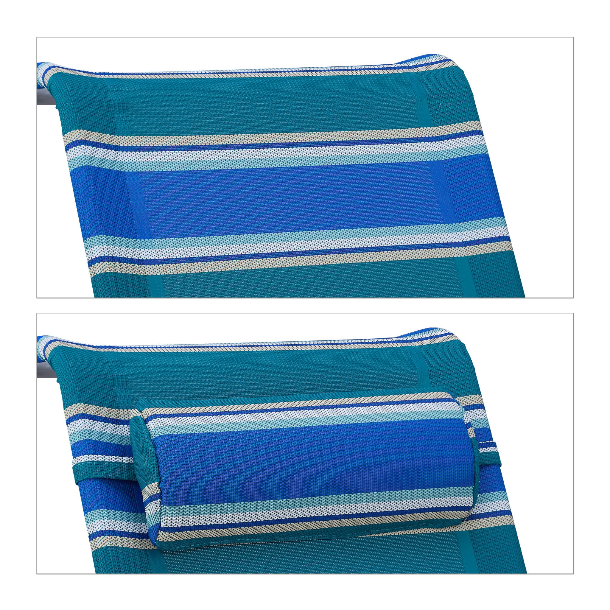 Klappbarer Liegestuhl mit Nackenkissen Weiss-Blau-Grün von Relaxdays