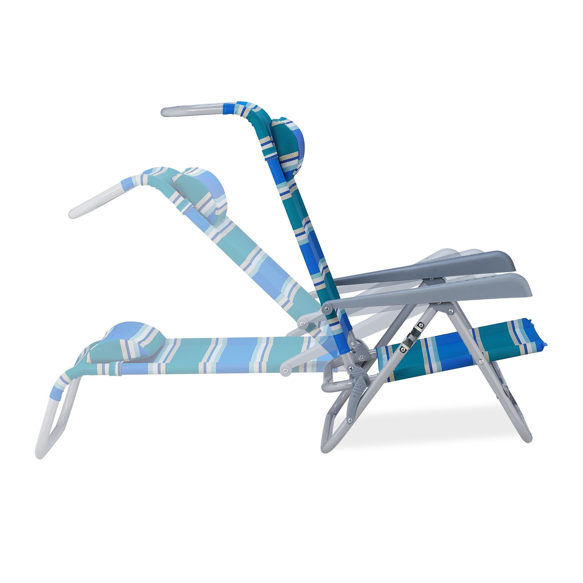Klappbarer Liegestuhl mit Nackenkissen Weiss-Blau-Grün von Relaxdays