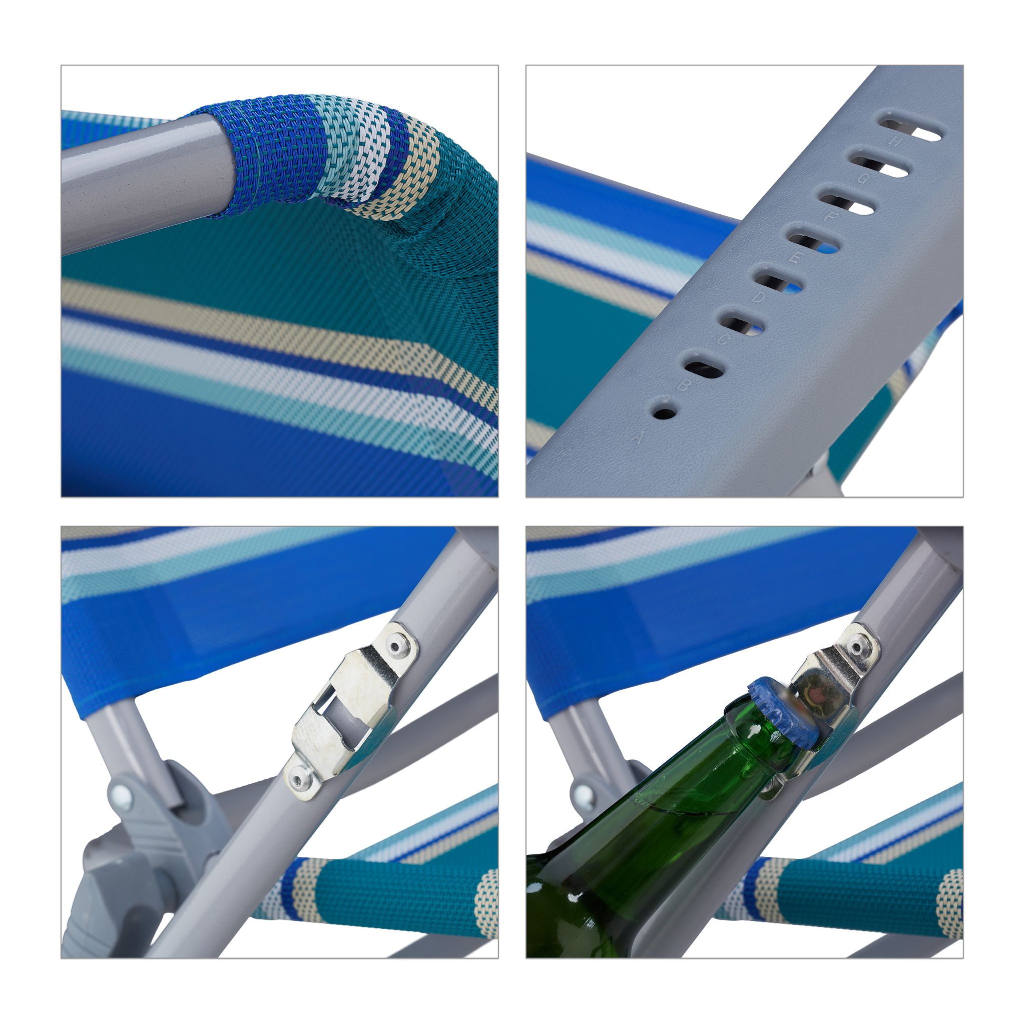 Klappbarer Liegestuhl mit Nackenkissen Weiss-Blau-Grün von Relaxdays