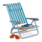 Klappbarer Liegestuhl mit Nackenkissen Weiss-Blau-Silber von Relaxdays