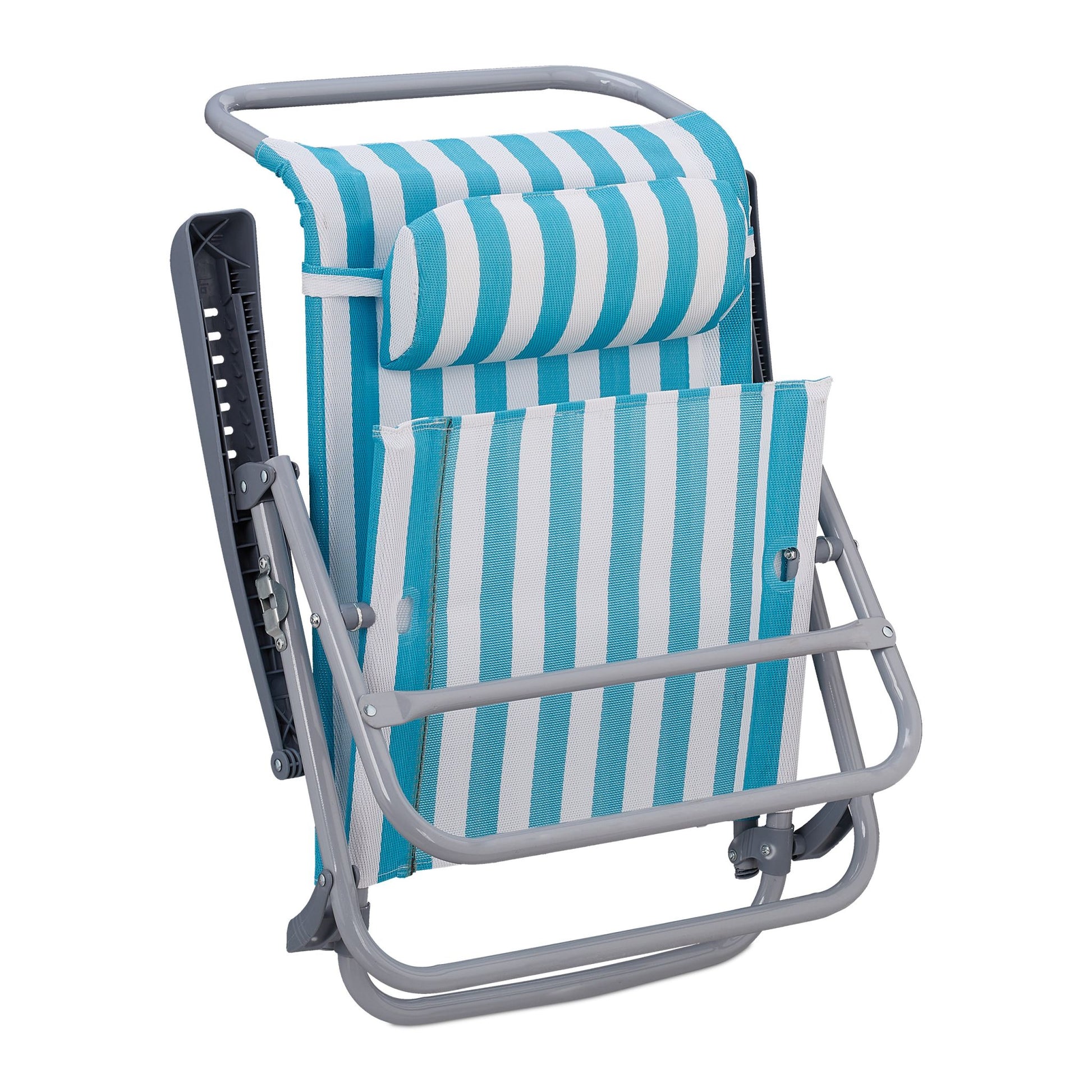 Klappbarer Liegestuhl mit Nackenkissen Weiss-Blau-Silber von Relaxdays