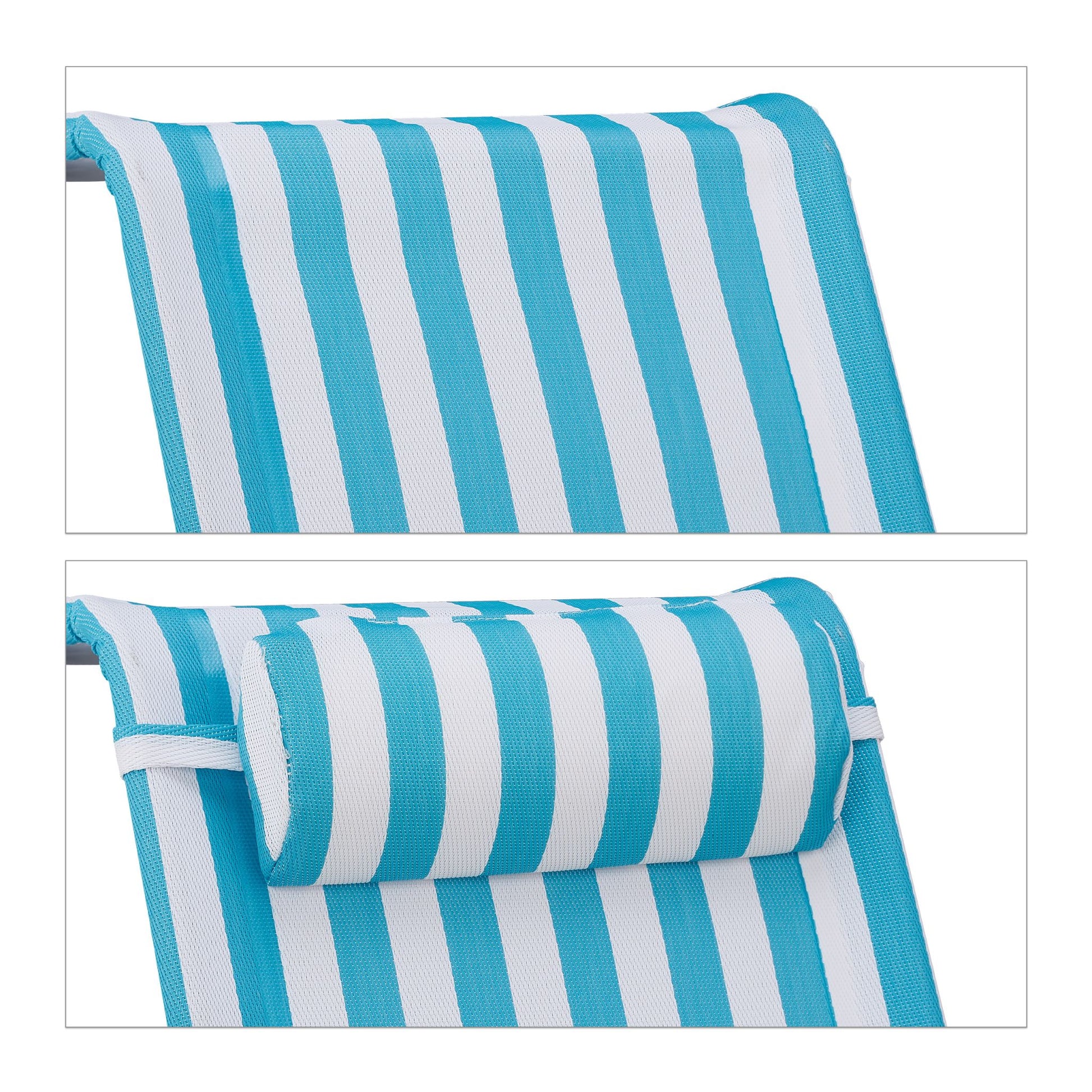 Klappbarer Liegestuhl mit Nackenkissen Weiss-Blau-Silber von Relaxdays