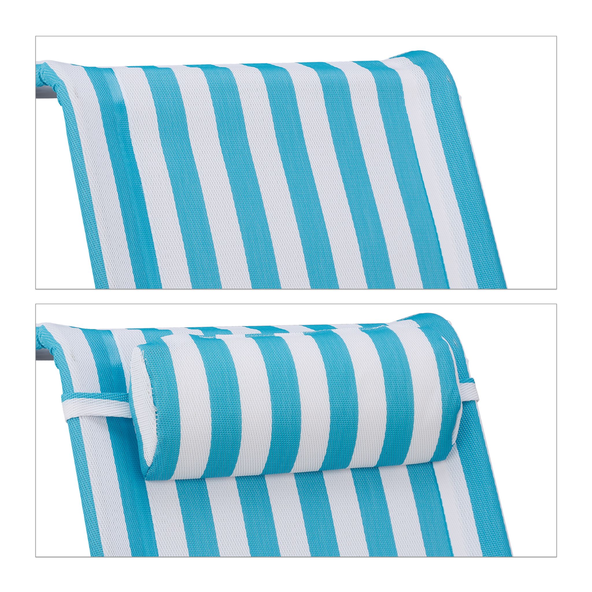 Klappbarer Liegestuhl mit Nackenkissen Weiss-Blau-Silber von Relaxdays