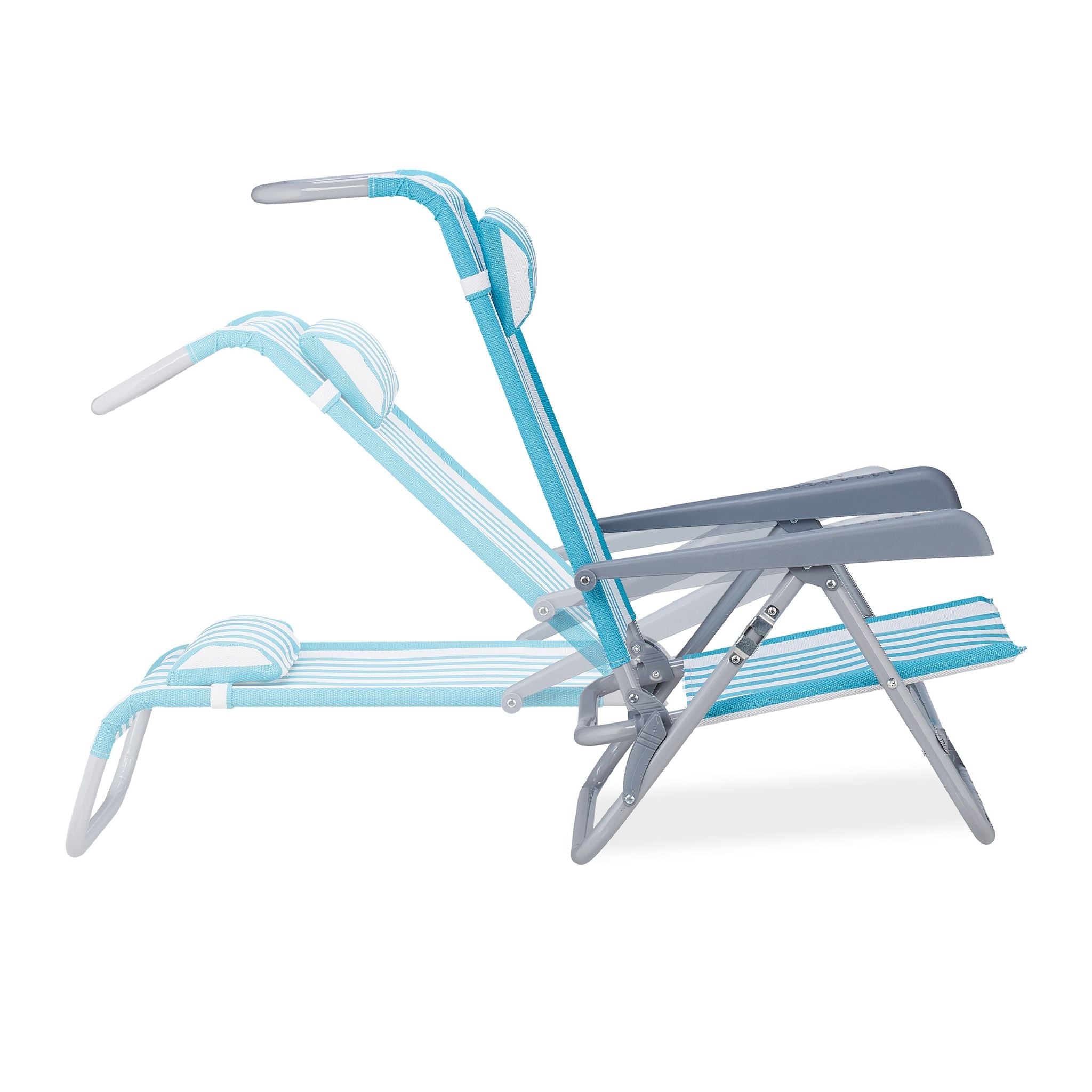 Klappbarer Liegestuhl mit Nackenkissen Weiss-Blau-Silber von Relaxdays