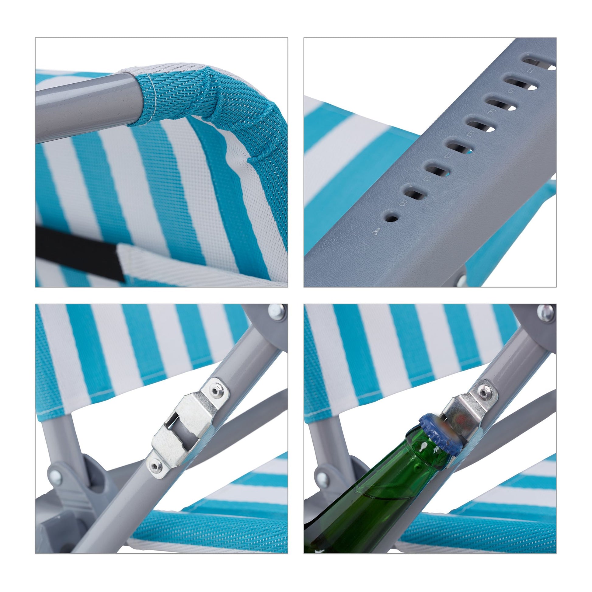 Klappbarer Liegestuhl mit Nackenkissen Weiss-Blau-Silber von Relaxdays