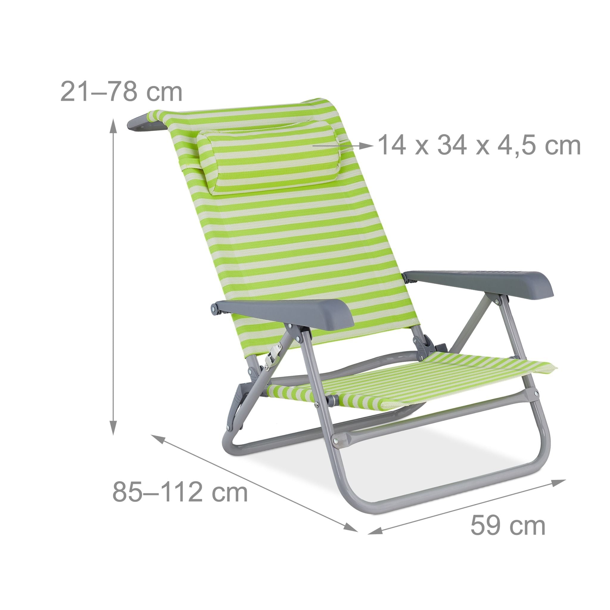 Klappbarer Liegestuhl mit Nackenkissen Weiss-Grün-Silber von Relaxdays