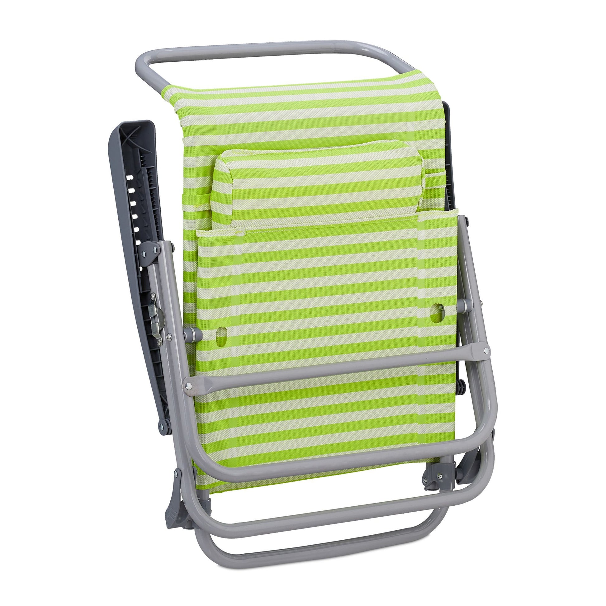 Klappbarer Liegestuhl mit Nackenkissen Weiss-Grün-Silber von Relaxdays