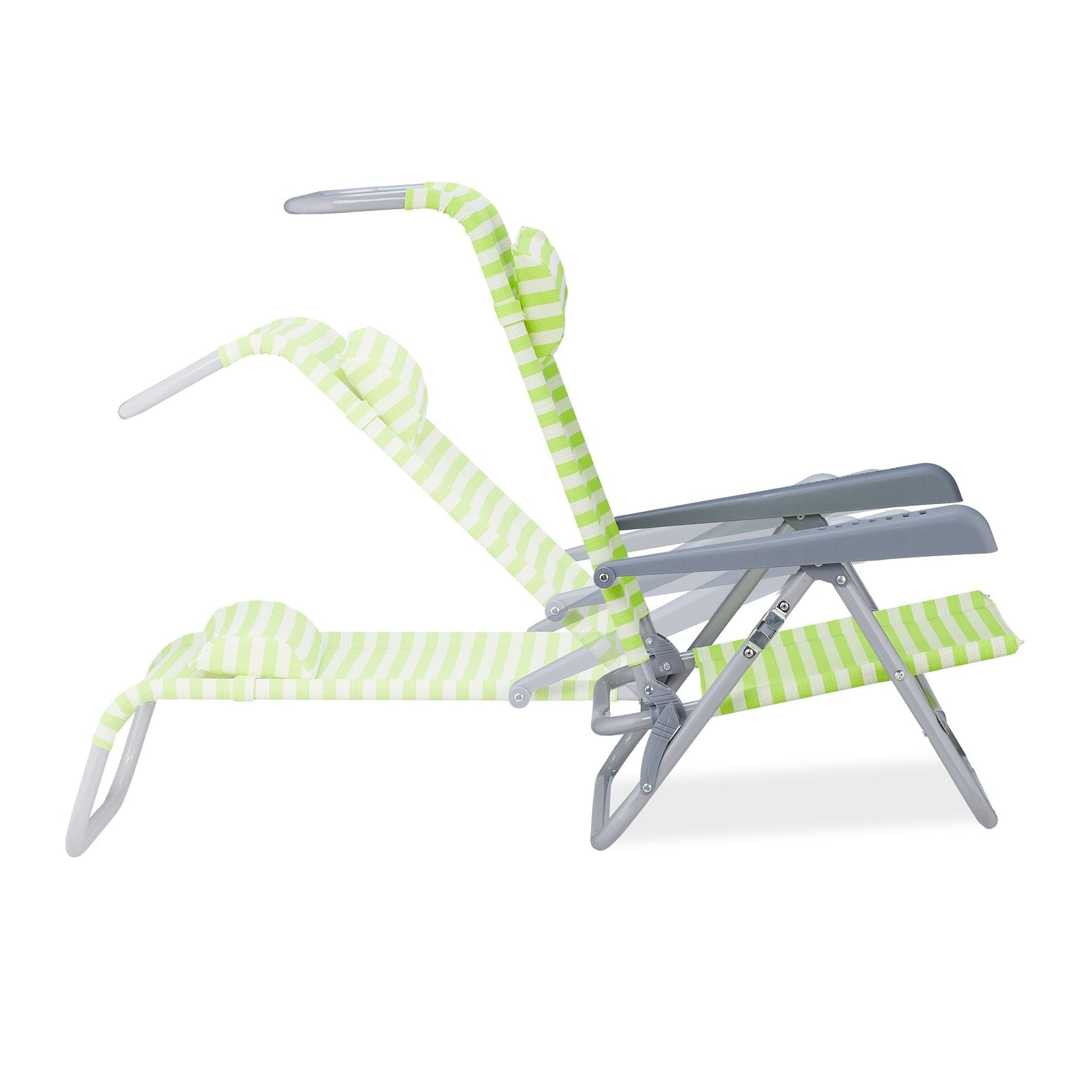 Klappbarer Liegestuhl mit Nackenkissen Weiss-Grün-Silber von Relaxdays