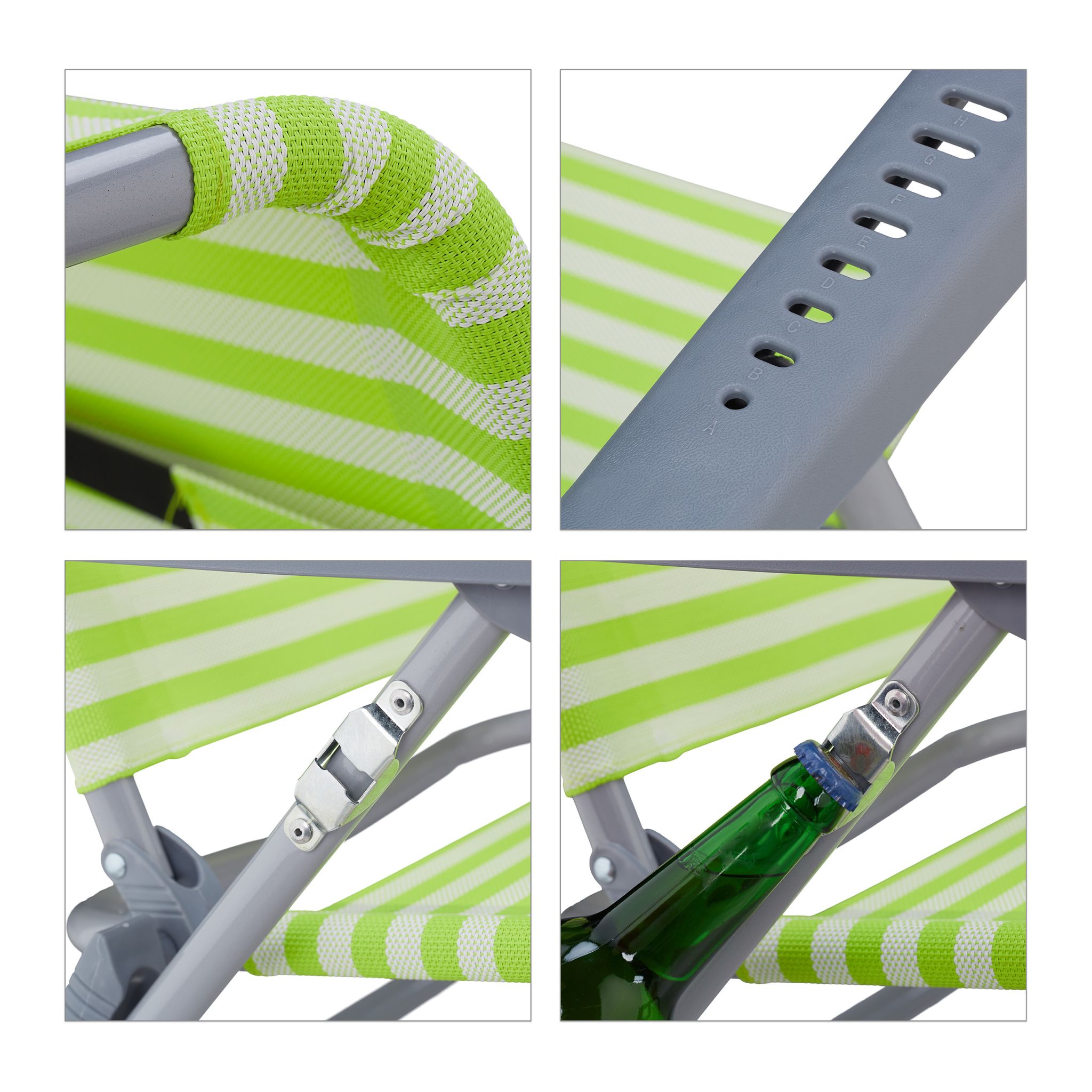 Klappbarer Liegestuhl mit Nackenkissen Weiss-Grün-Silber von Relaxdays
