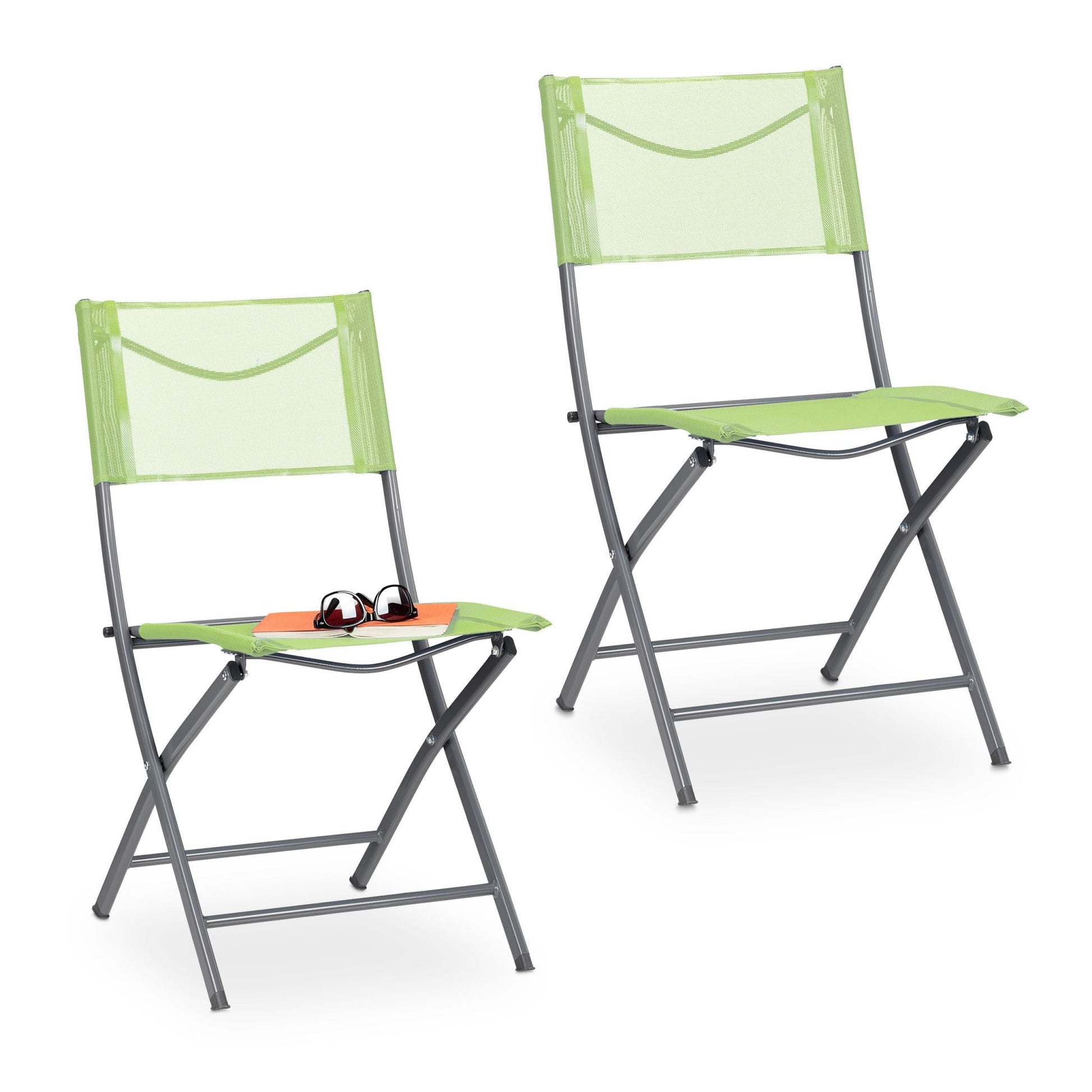 Klappbarer Gartenstuhl 2er-Set grün Grün-Silber von Relaxdays