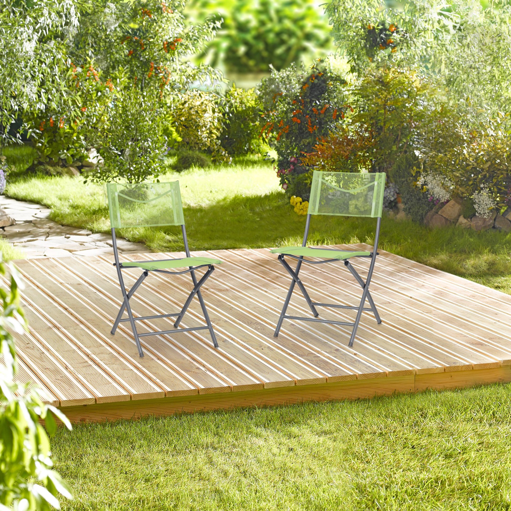 Klappbarer Gartenstuhl 2er-Set grün Grün-Silber von Relaxdays