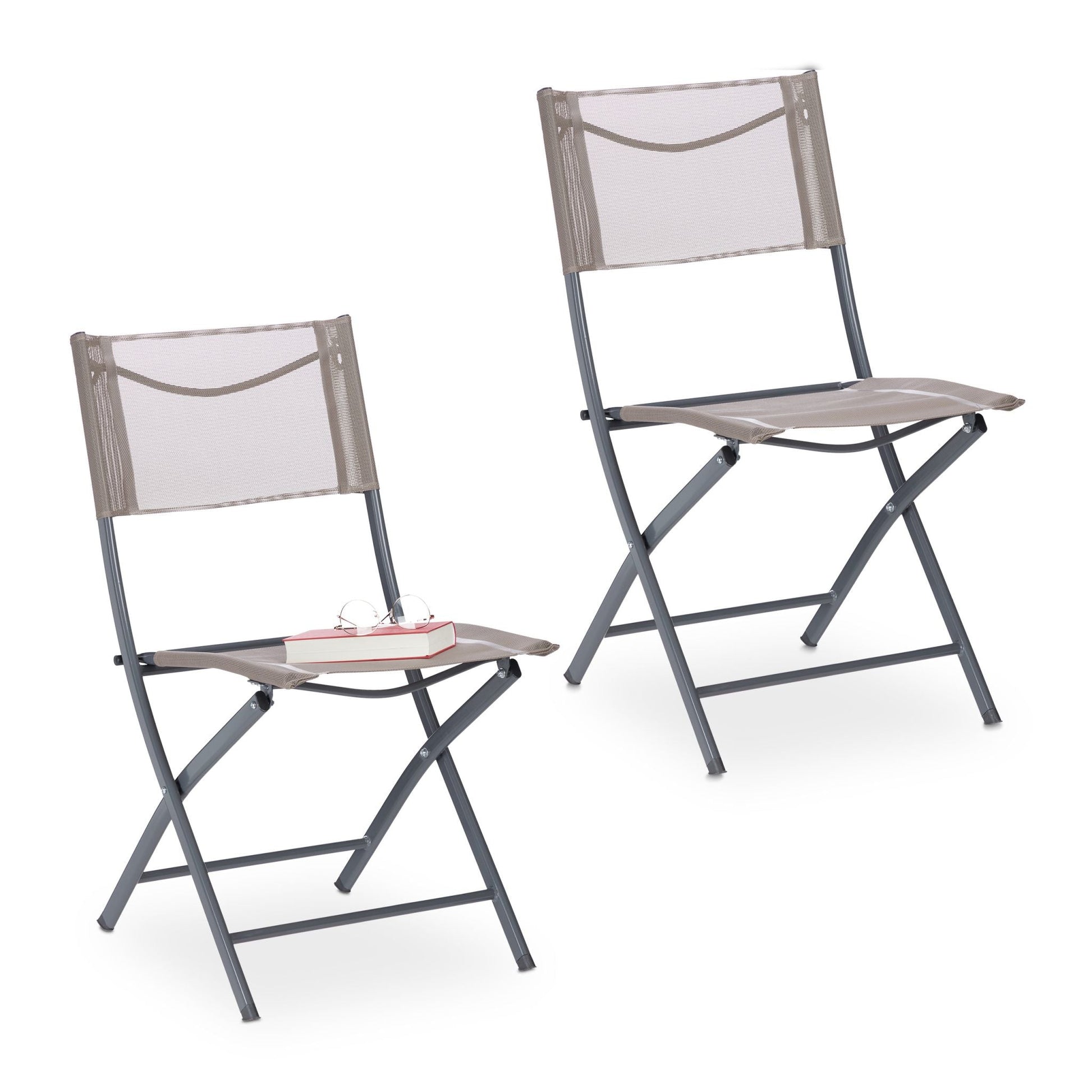 Gartenstuhl klappbar 2er-Set Creme-Silber von Relaxdays