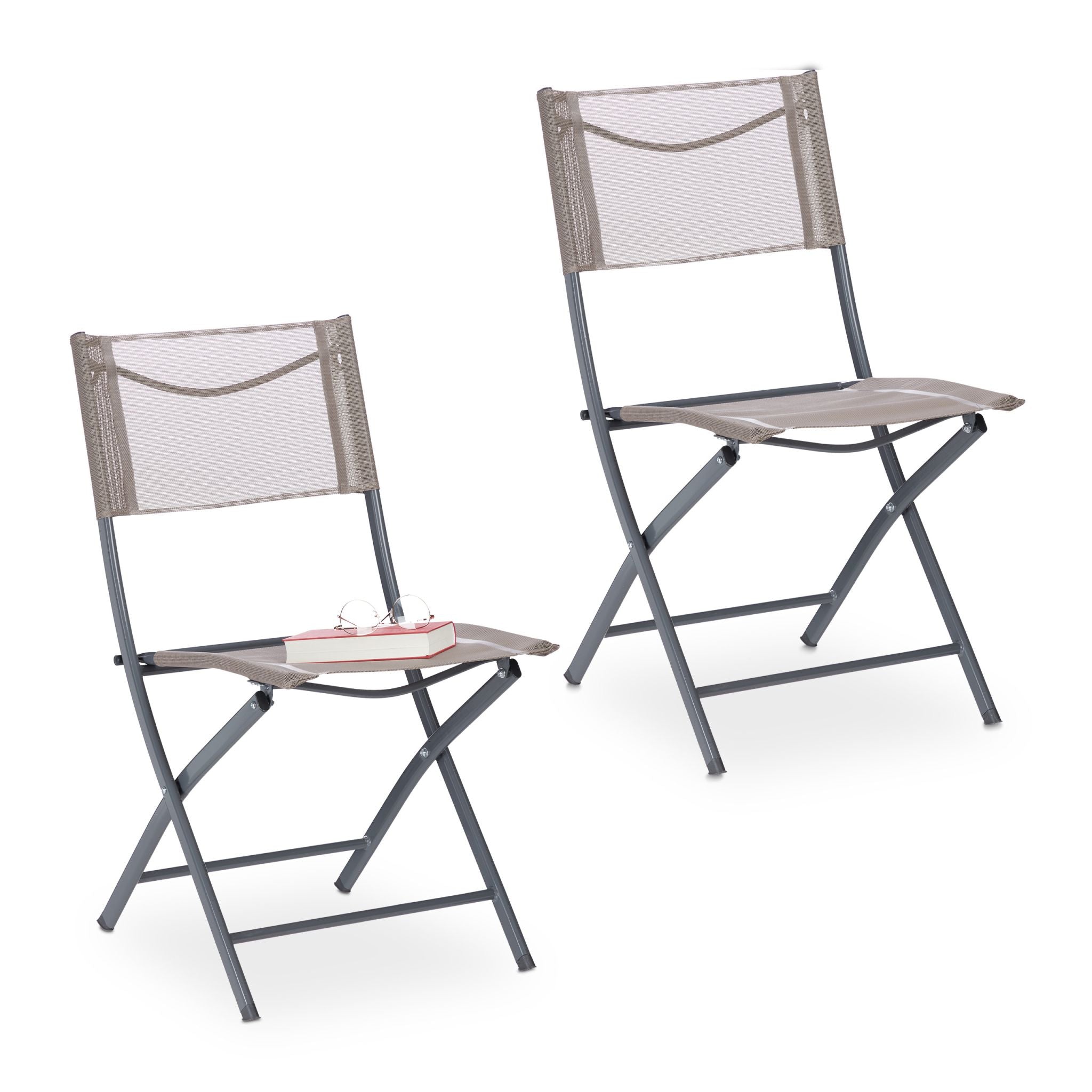 Gartenstuhl klappbar 2er-Set Creme-Silber von Relaxdays