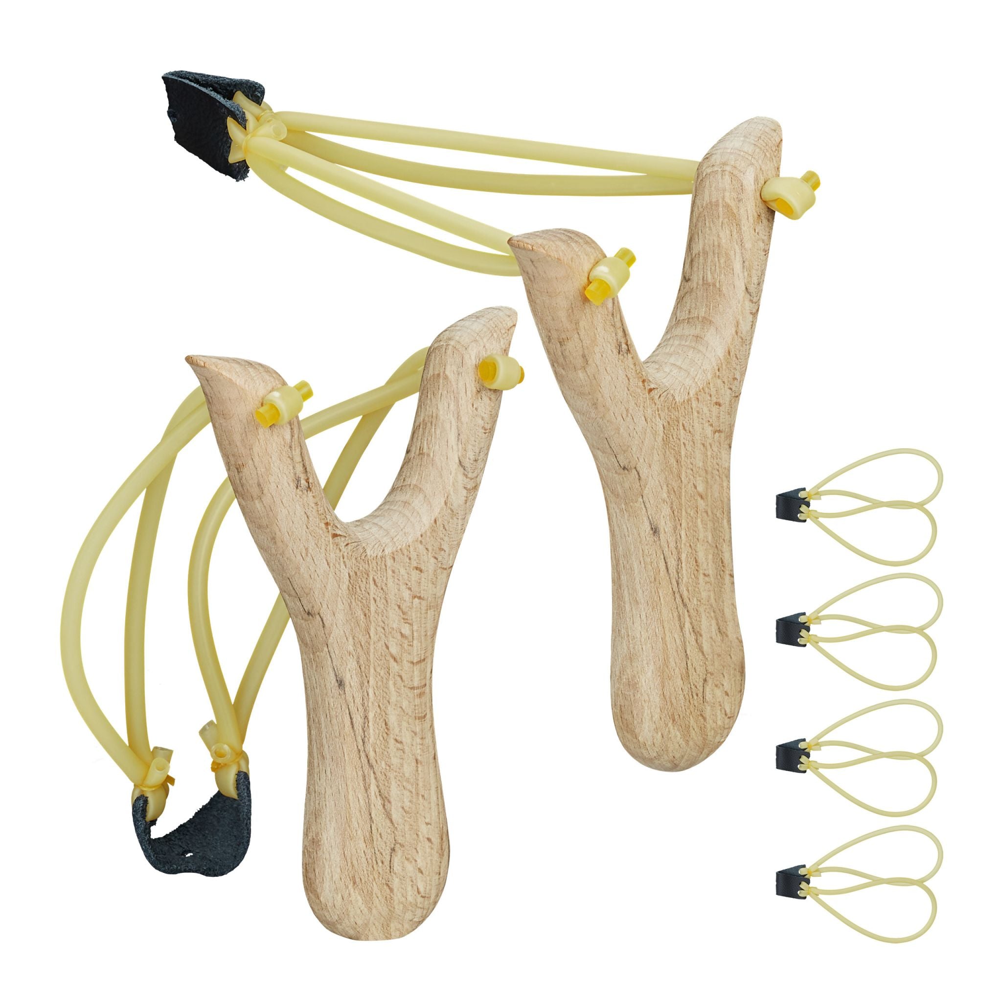 Holz Steinschleuder 2er-Set Gelb-Hellbraun-Schwarz von Relaxdays