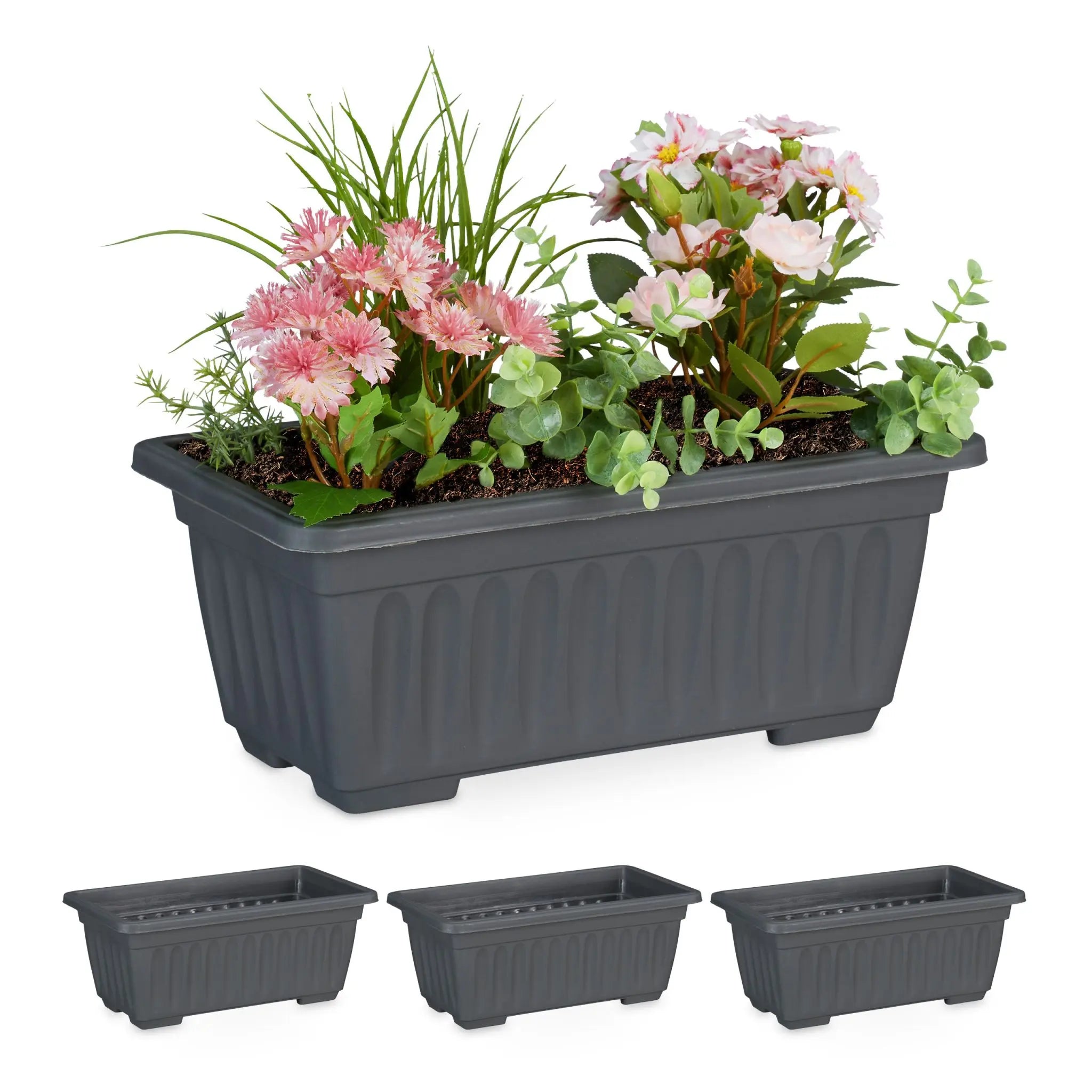 Blumenkasten 4er-Set schmal Anthrazit von Relaxdays
