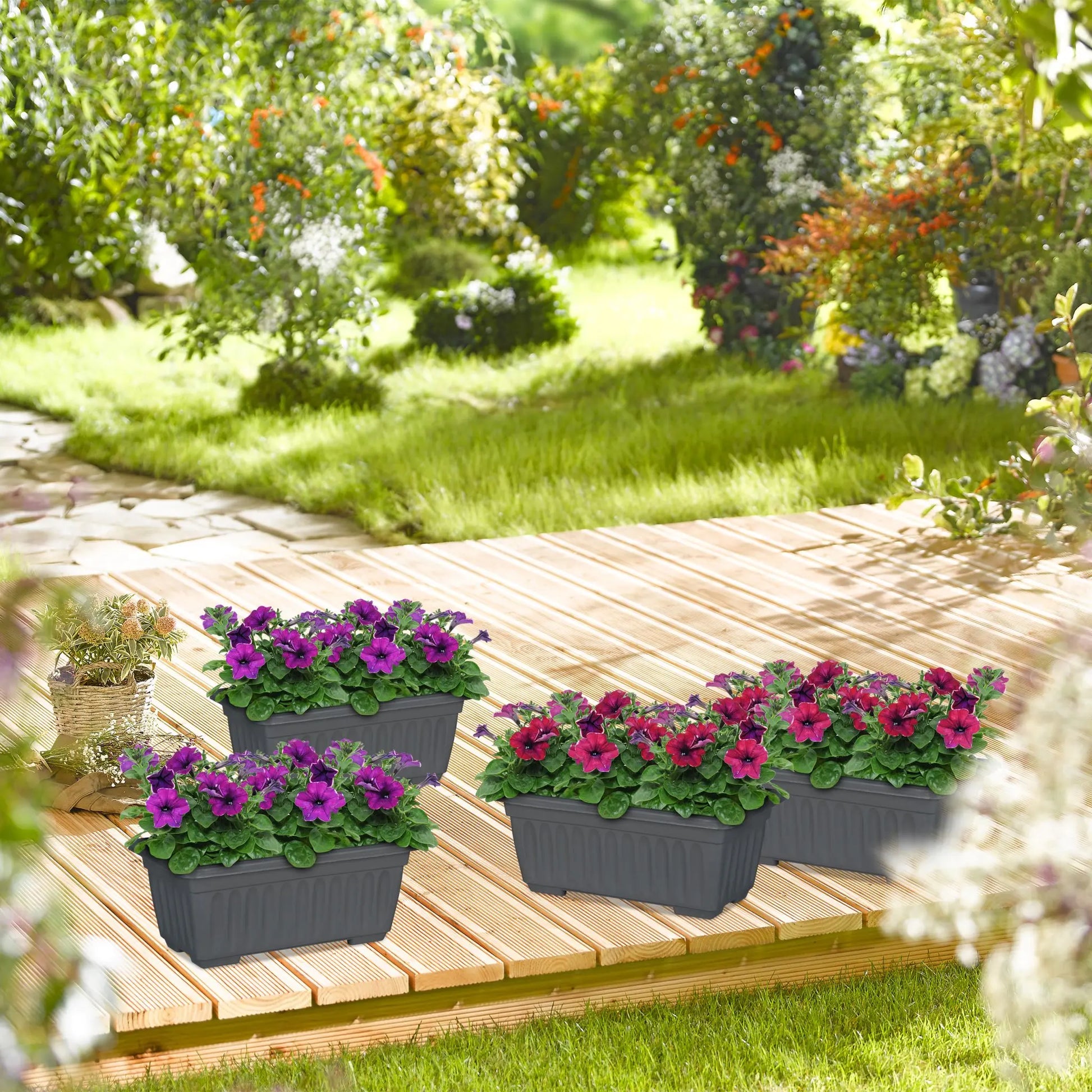 Blumenkasten 4er-Set schmal Anthrazit von Relaxdays