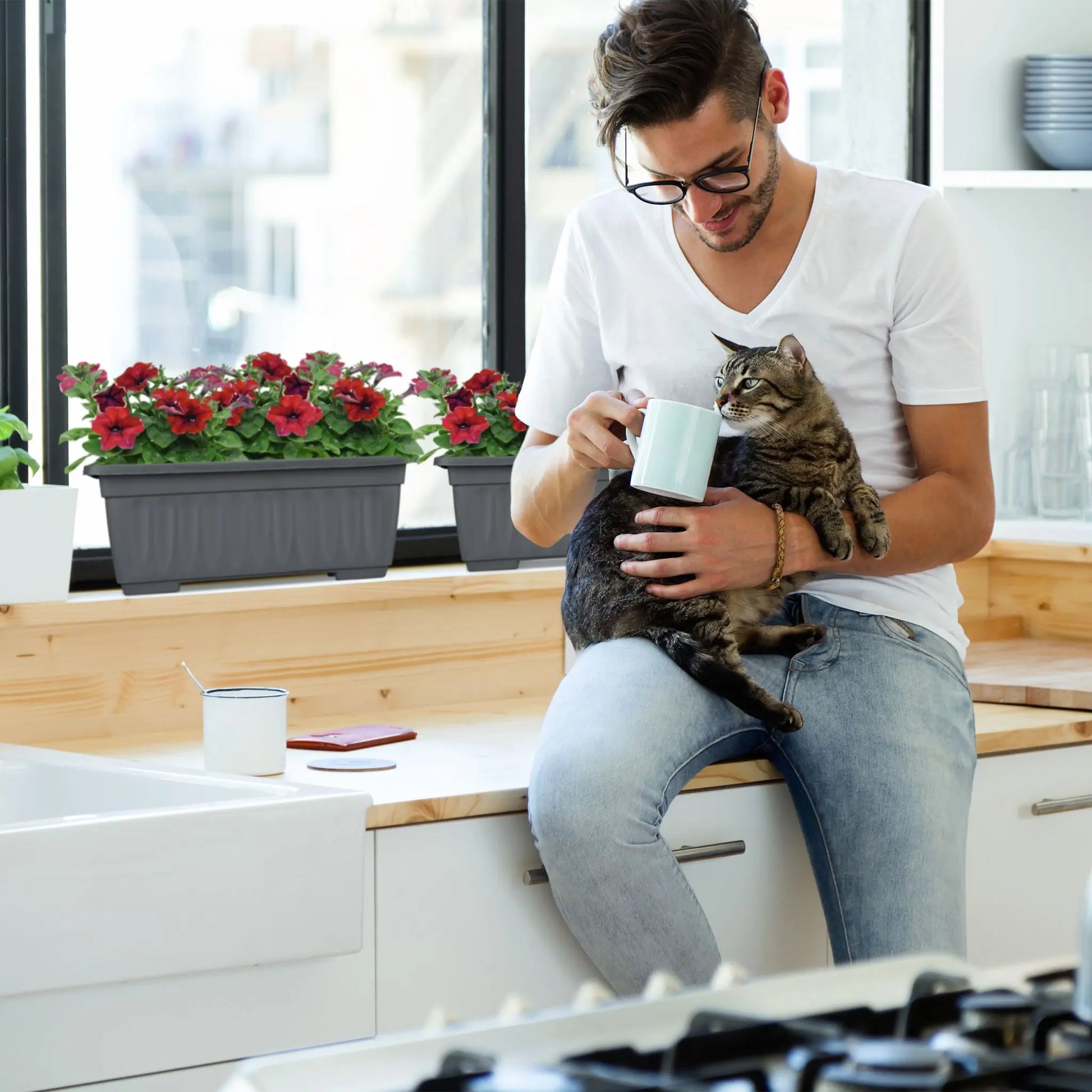 Blumenkasten 4er-Set schmal Anthrazit von Relaxdays