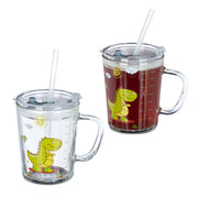 Trinkglas Kinder Dino 2er-Set Gelb-Grün-Transparent von Relaxdays