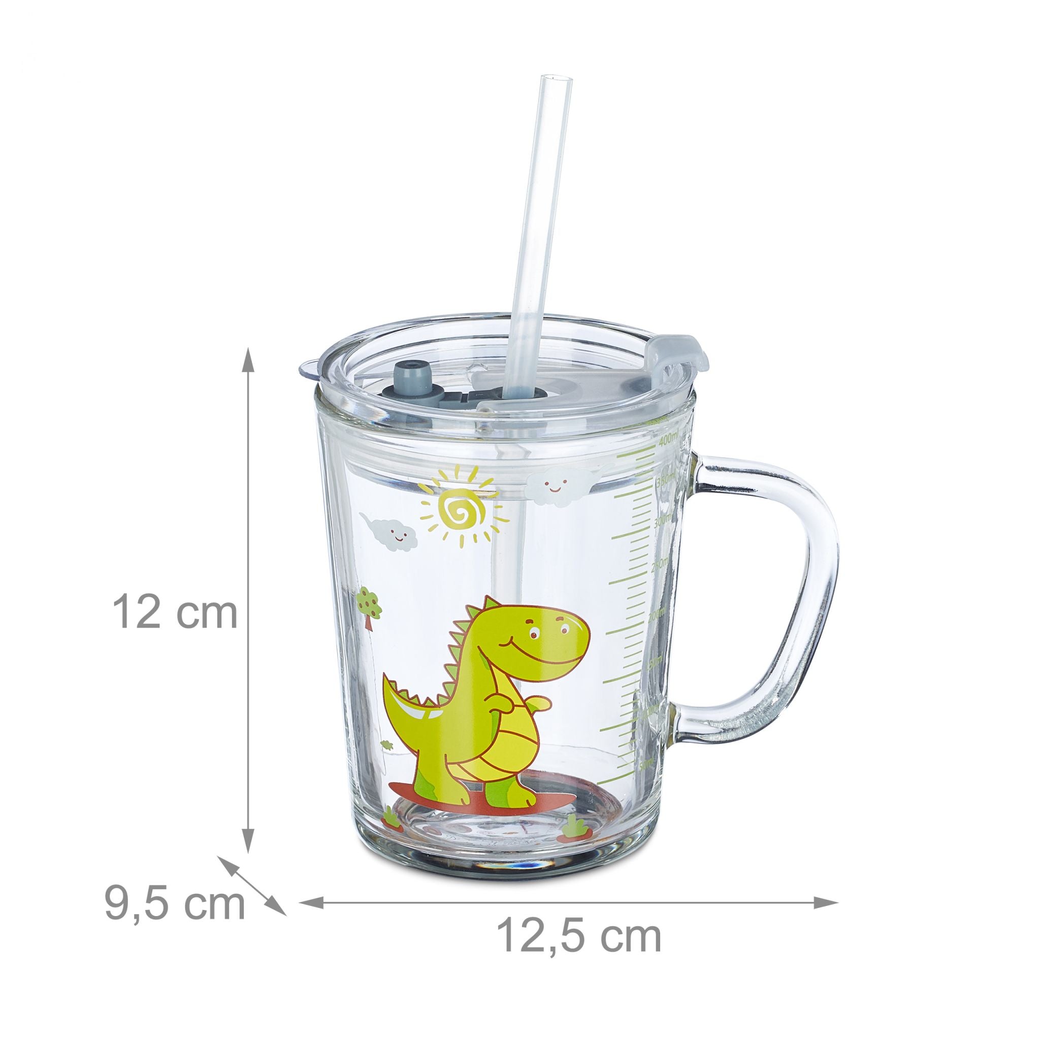 Trinkglas Kinder Dino 2er-Set Gelb-Grün-Transparent von Relaxdays