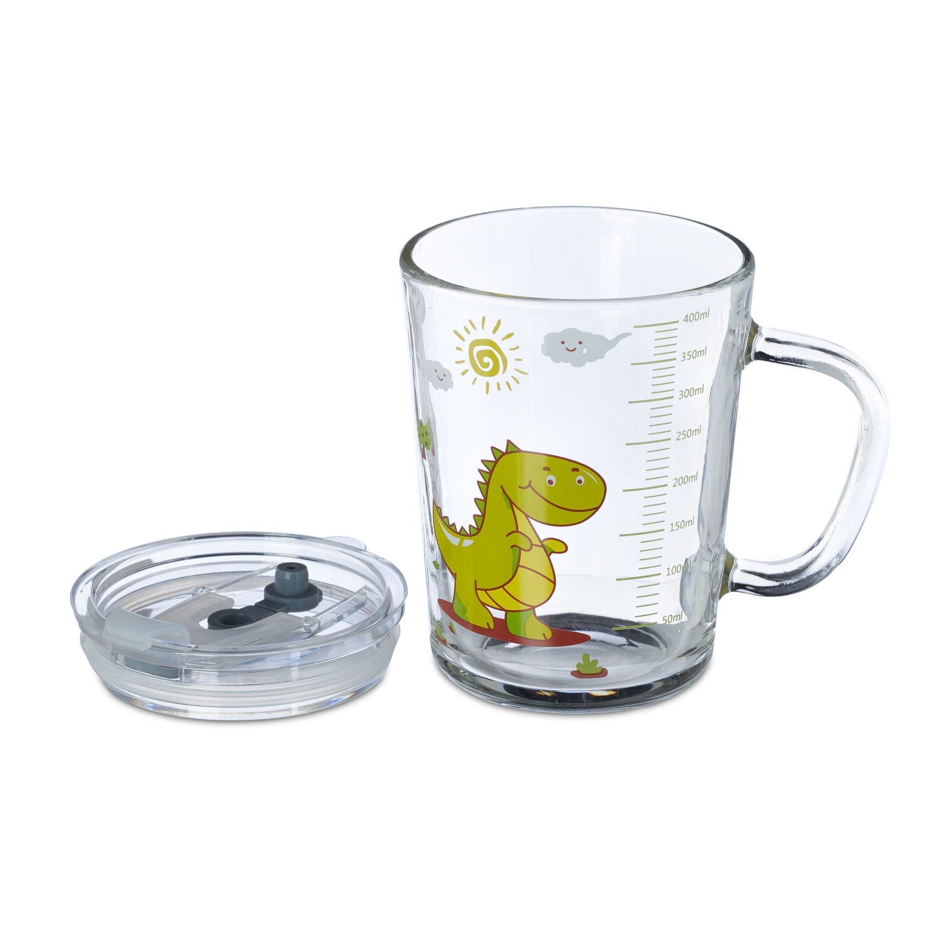 Trinkglas Kinder Dino 2er-Set Gelb-Grün-Transparent von Relaxdays