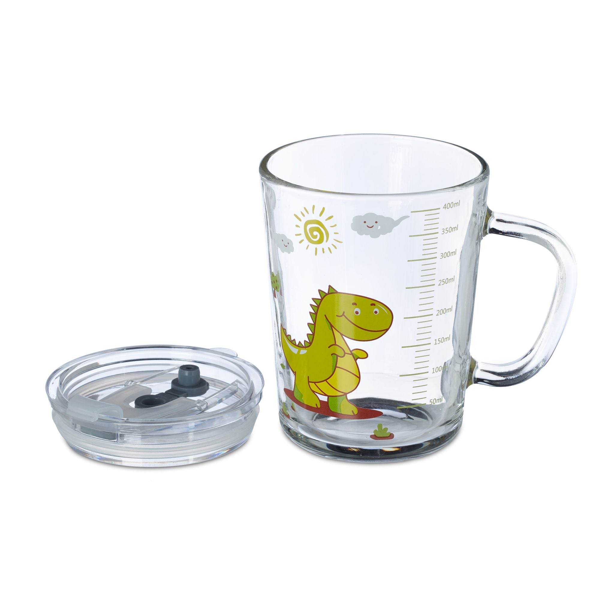 Trinkglas Kinder Dino 2er-Set Gelb-Grün-Transparent von Relaxdays